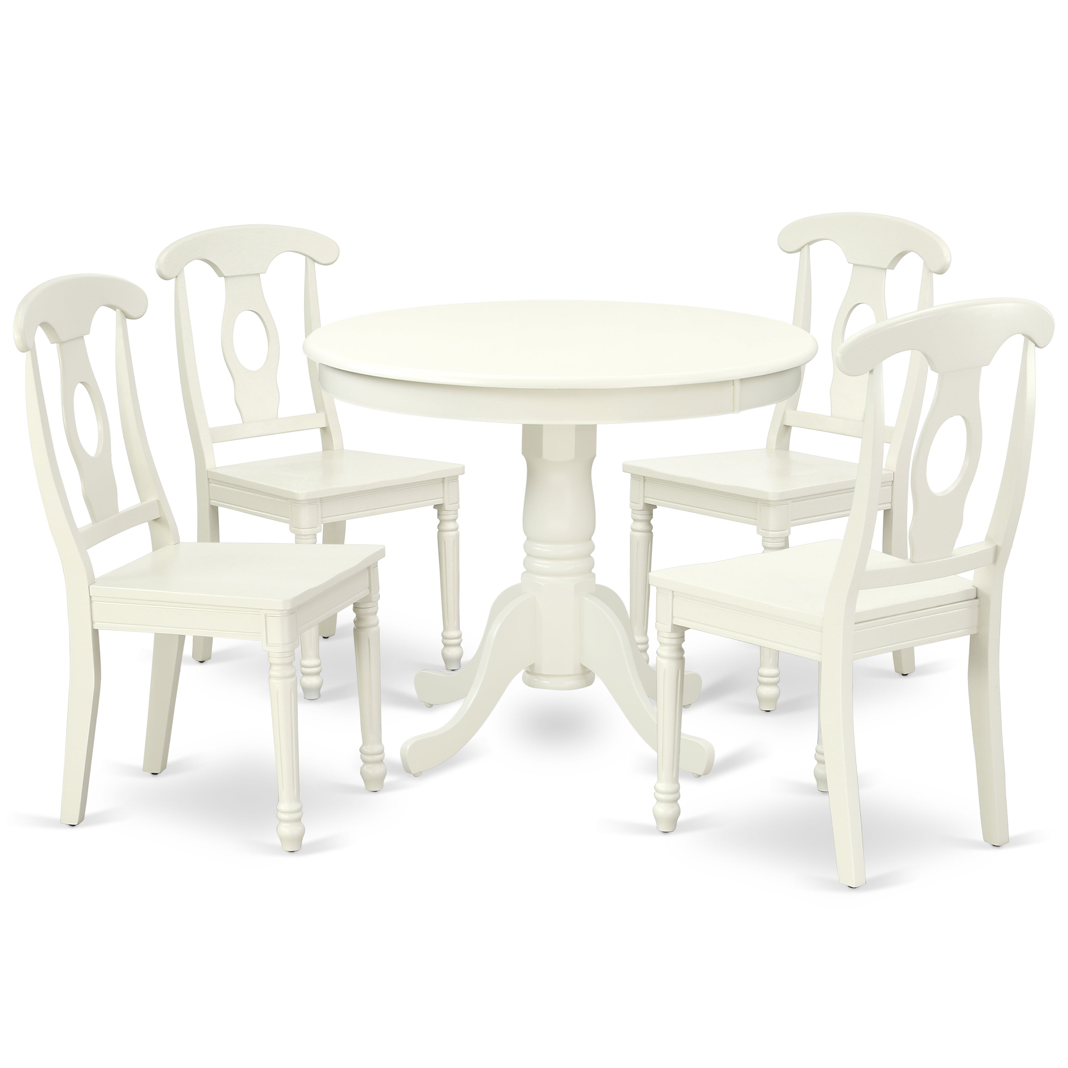 ANKE5-LWH-W 5PC Round 36 inch Table and 4 Panel Back Chairs