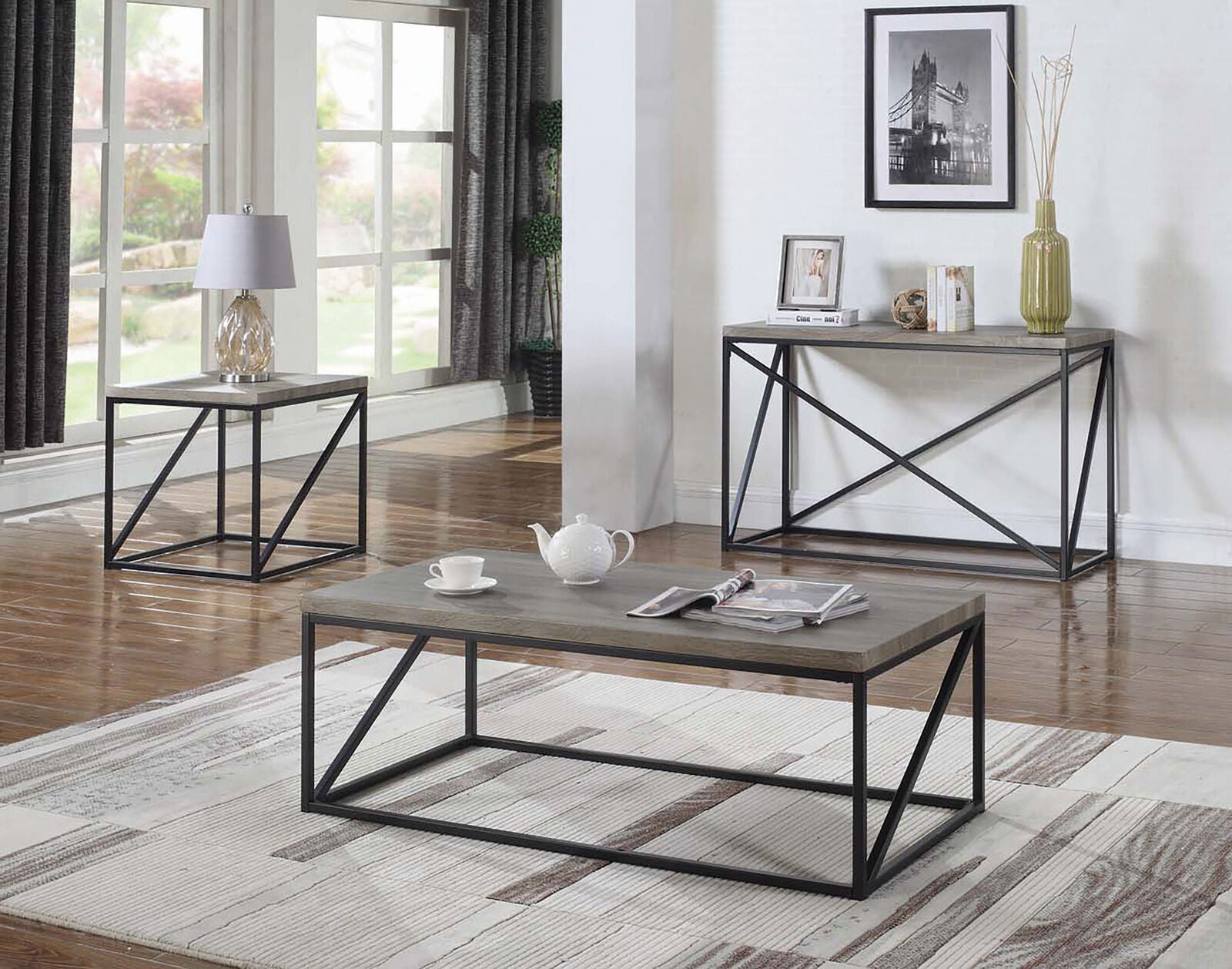 Industrial Style Wood And Metal Rectangular Coffee Table Sonoma Grey