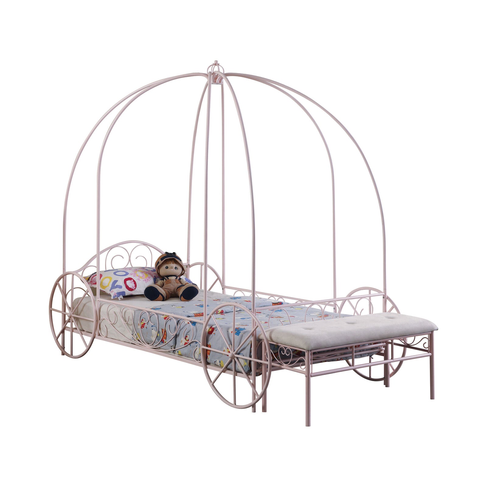 Massi Twin Princess Carriage Canopy Youth Bed Powder Pink