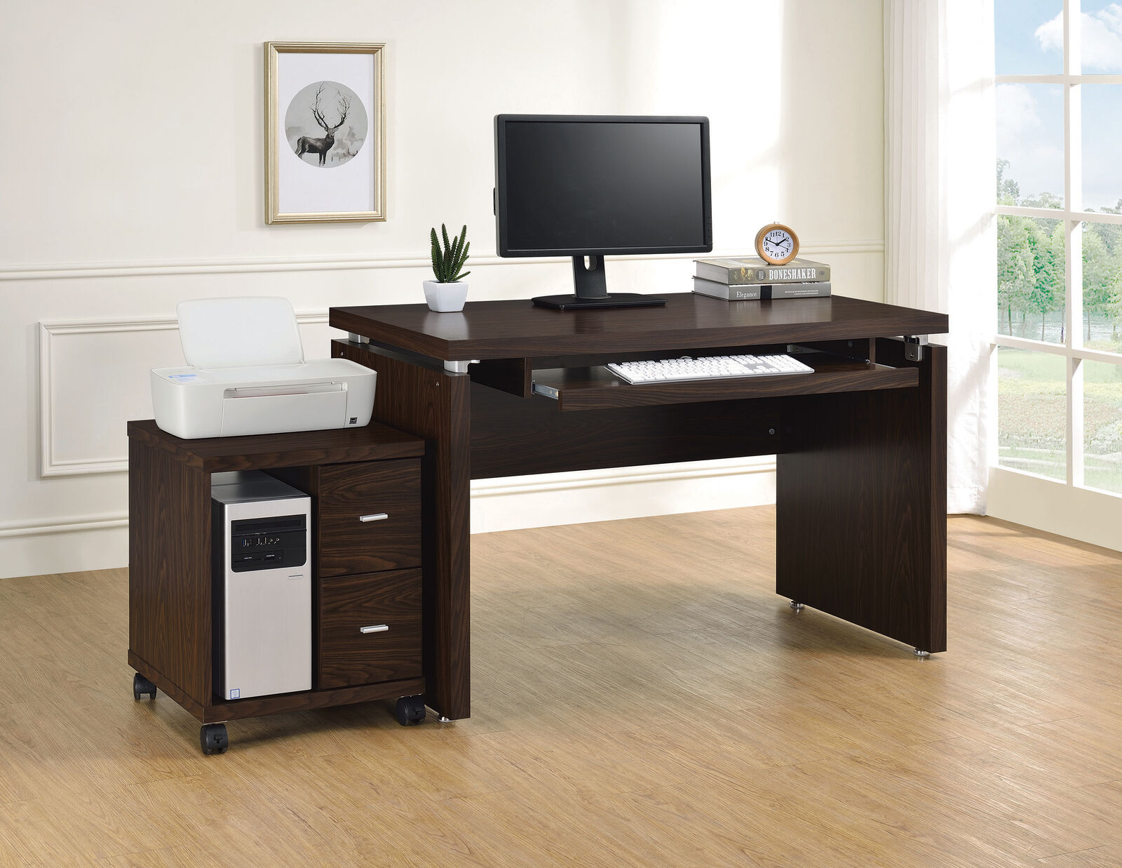 Coaster Medium Oak Home Office Computer Writing Desk with Keyboard Tray 800831