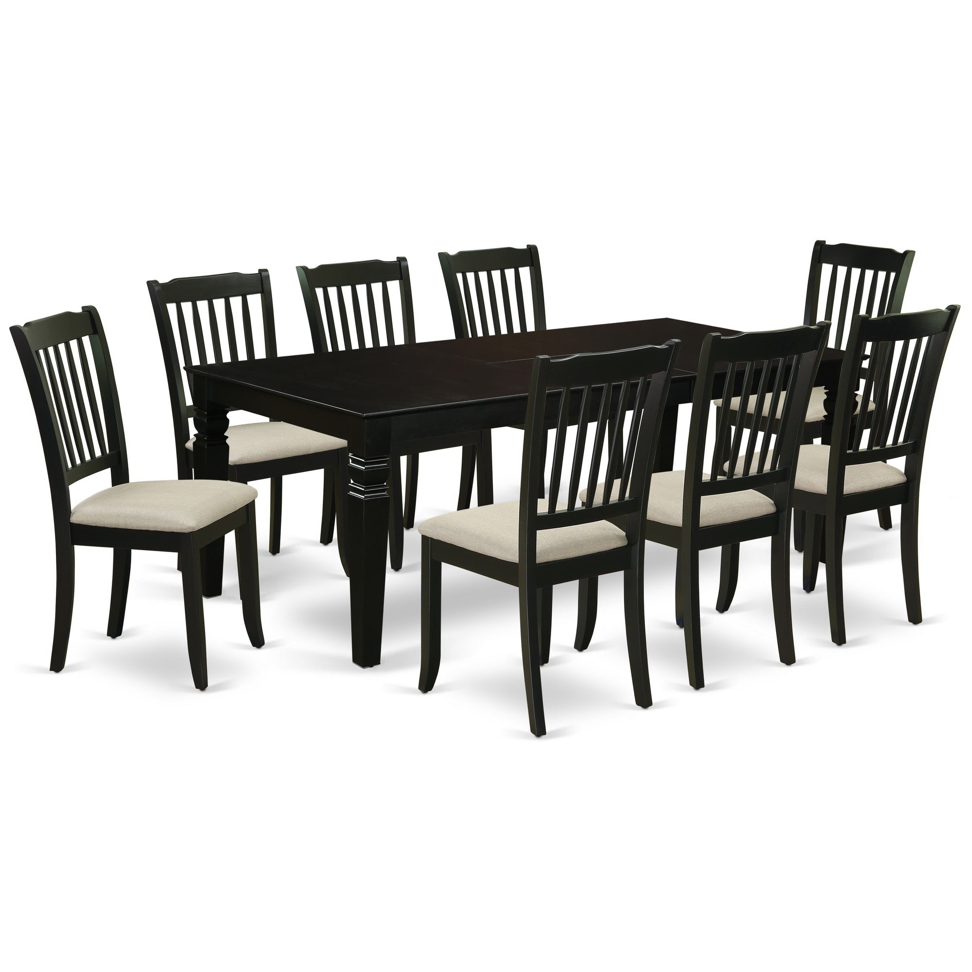 LGDA9-BLK-C 9Pc Dining Set Includes a Rectangle Dining Table with Butterfly Leaf and Eight Vertical Slatted Microfiber Seat Kitchen Chairs, Black Finish