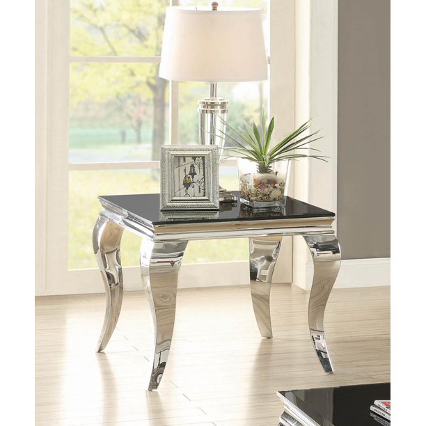 Contemporary Square End Table Chrome And Black