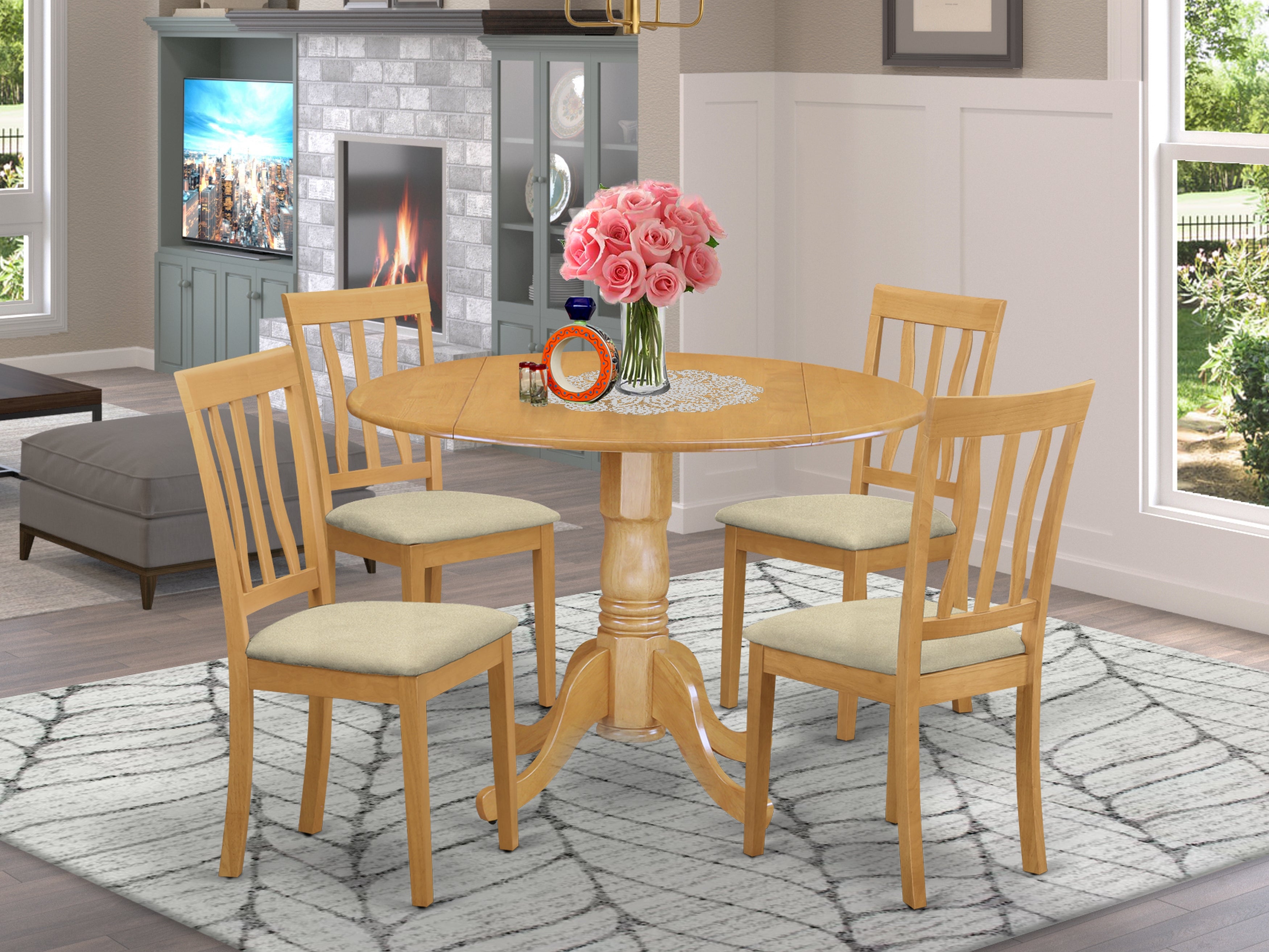 DLAN5-OAK-C 5 PC Dinette Table set - Dining Table and 4 Dining Chairs