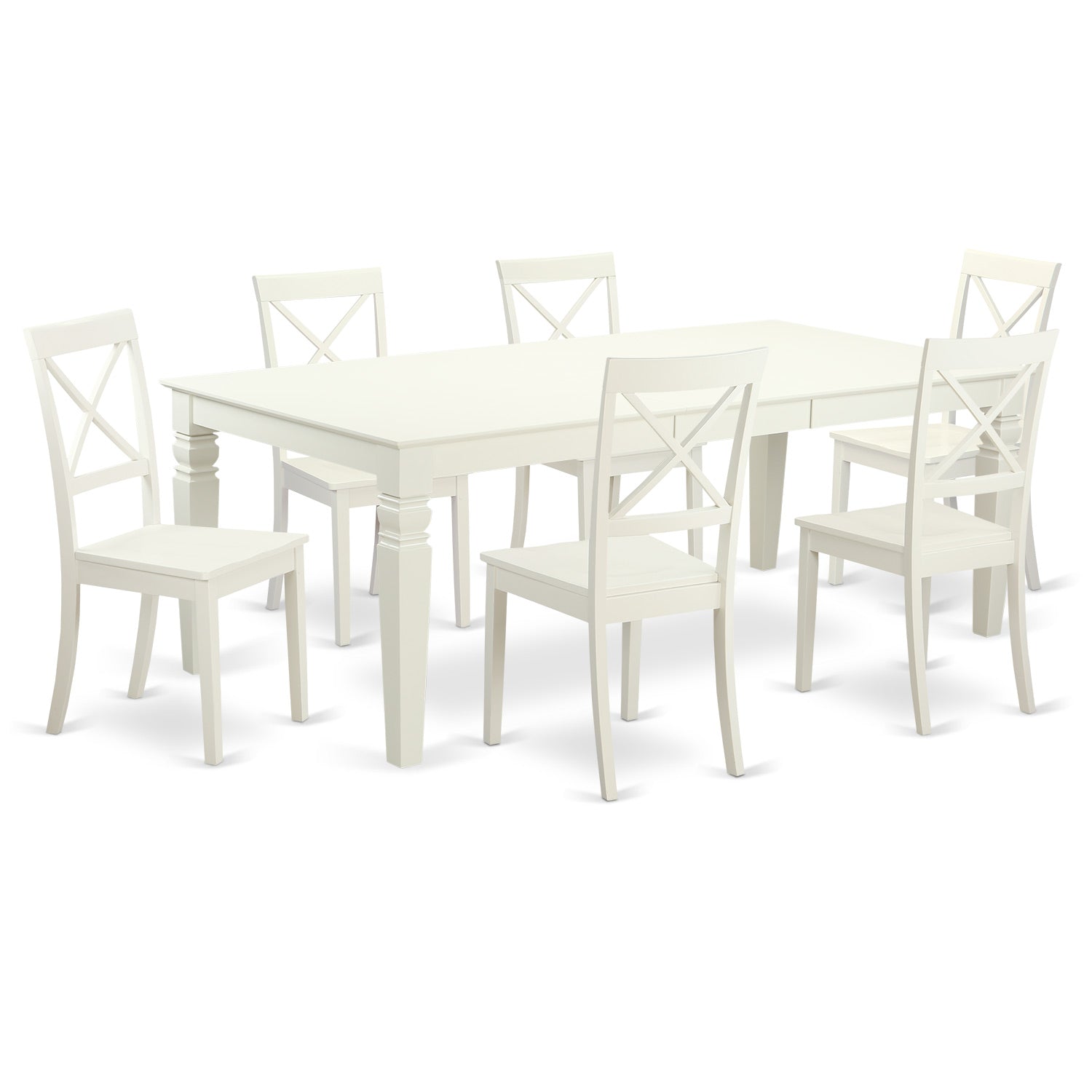 LGBO7-LWH-W 7 PC Kitchen Tables and chair set with a Table and 6 Dining Chairs in Linen White