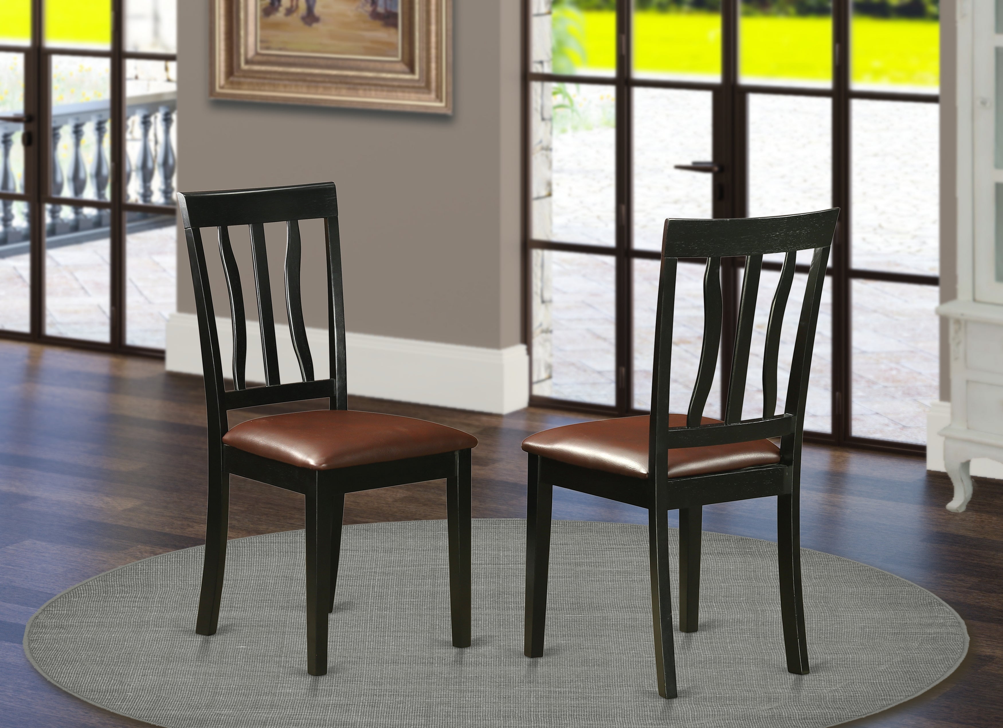 ANC-BLK-LC Antique Dining Chair Faux Leather Seat with Black and Cherry Finish