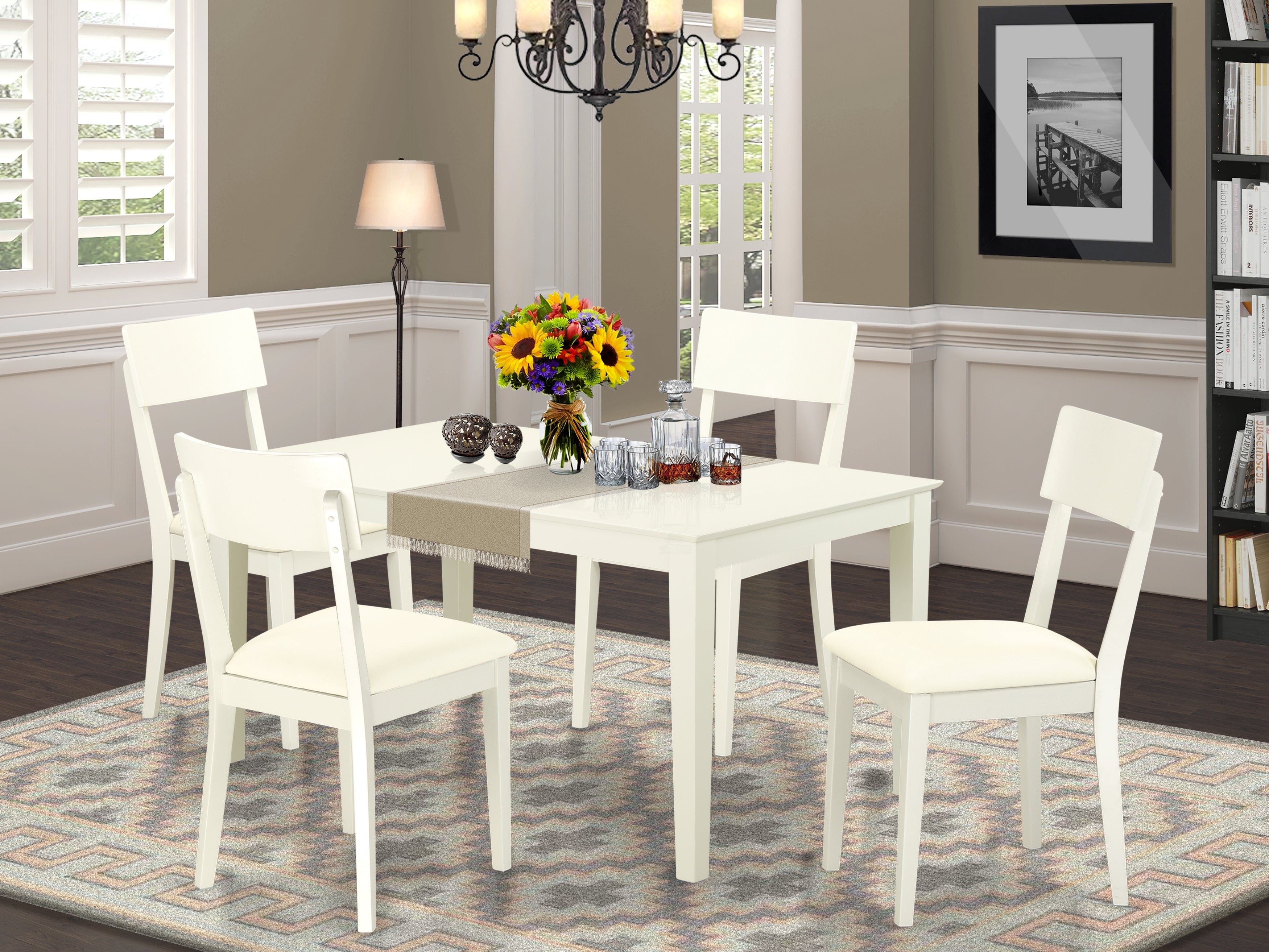 CAAD5-LWH-LC 5 Piece dining table set for 4- Dining table and 4 Faux Leather seat dining chairs