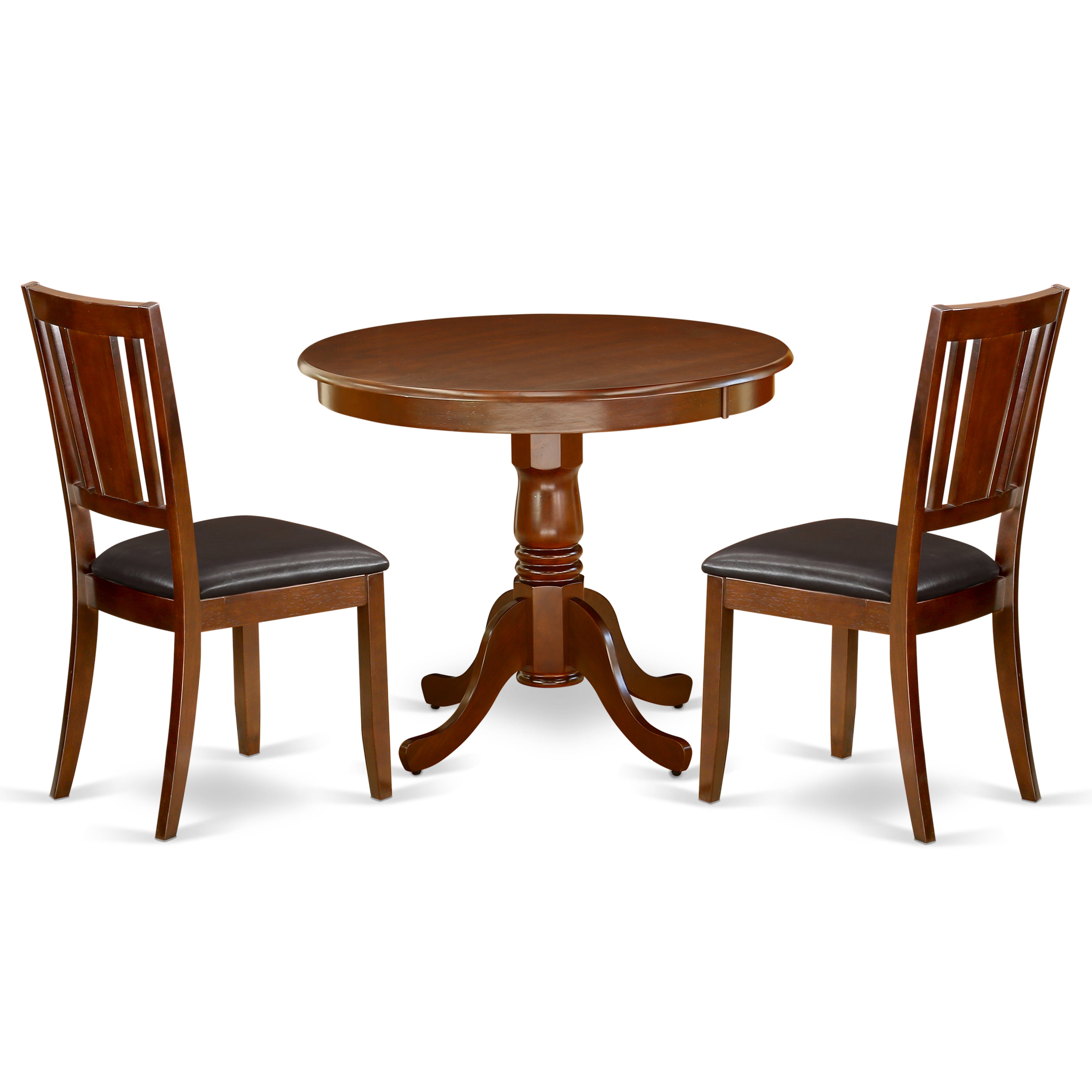 ANDU3-MAH-LC 3Pc Rounded 36 Inch Kitchen Table And Two Faux Leather Seat Kitchen Chairs