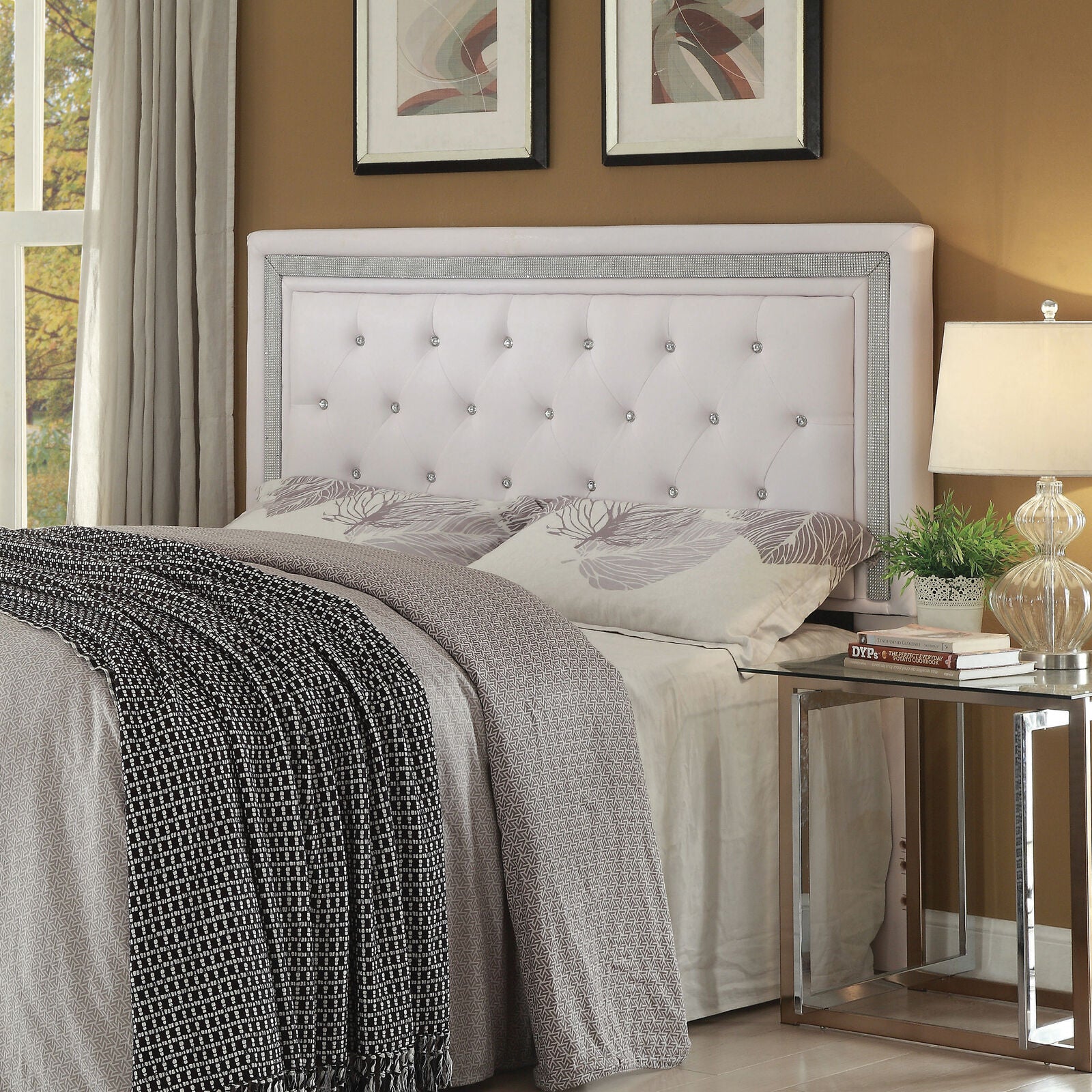 Coaster Andenne Queen Full Tufted Studded Upholstered Headboard White 300545QF