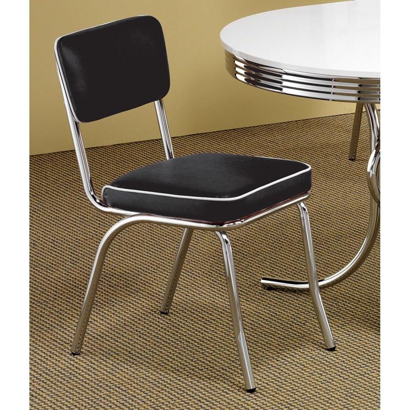 Retro Open Back Side Dining Chairs with Cushion Chrome and Black 2066