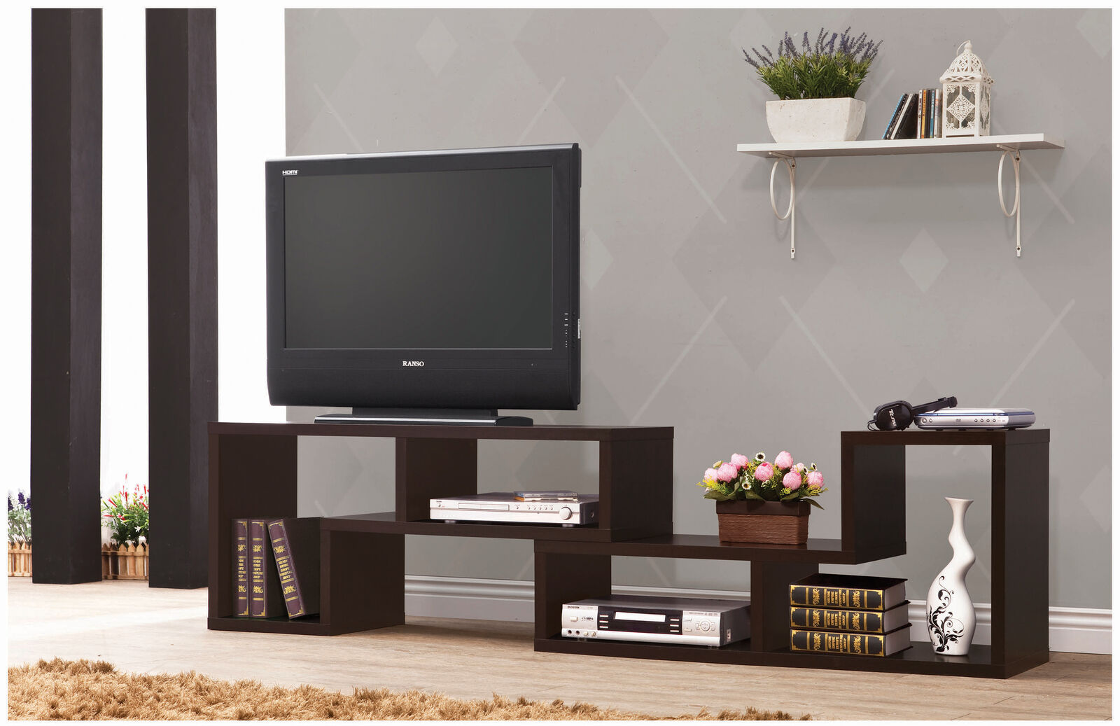 Velma Modern Convertable Bookcase And TV Console in Cappuccino