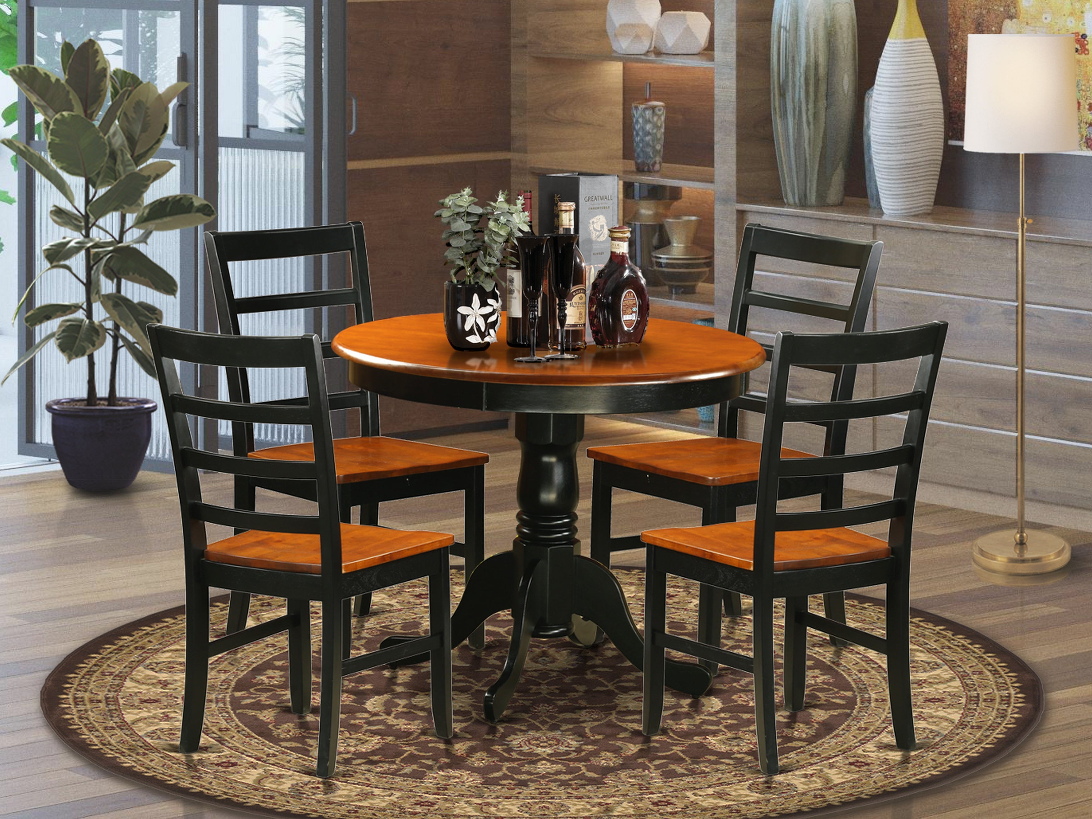 ANPF5-BLK-W Dining furniture set - 5 Pcs with 4 Wooden Chairs in Black