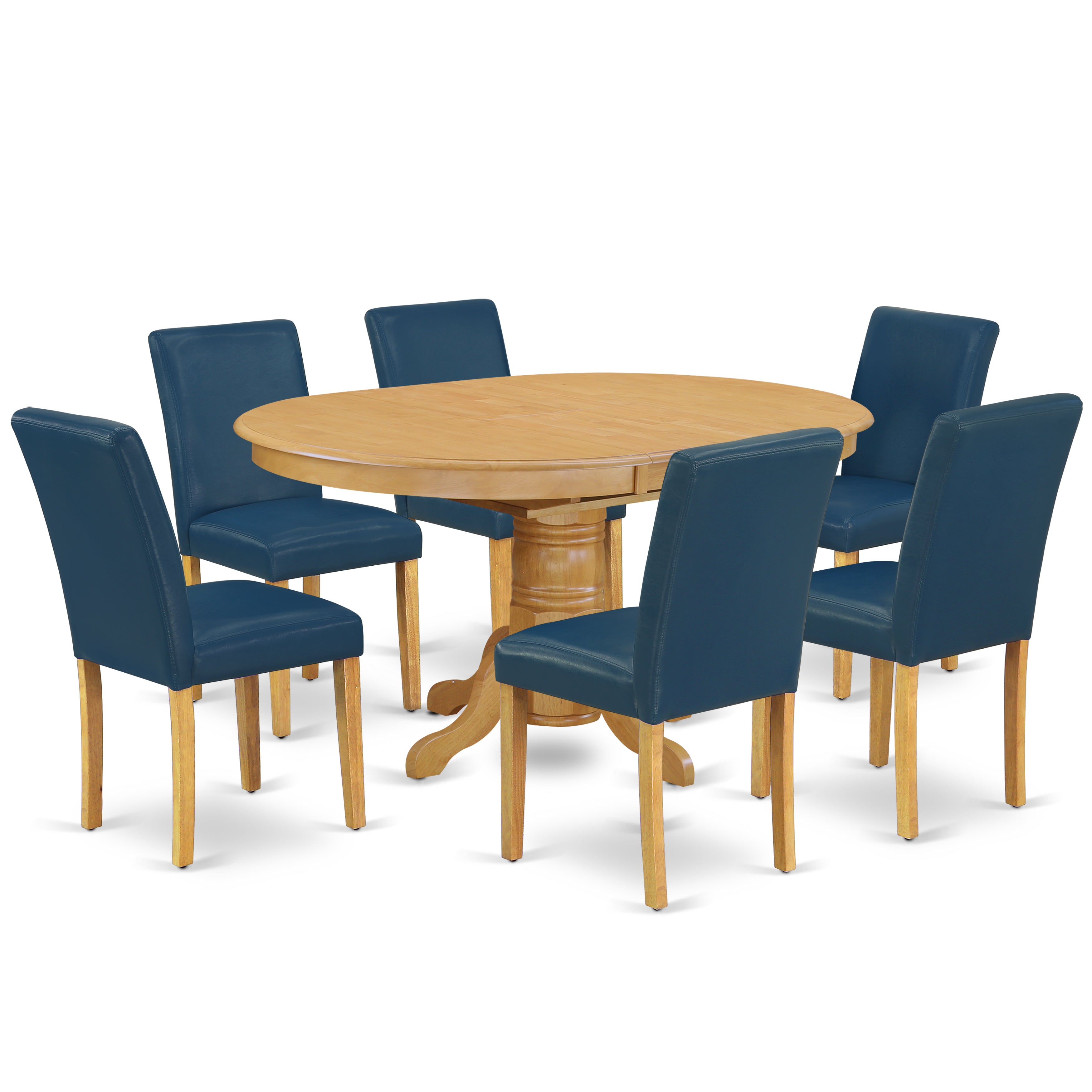 AVAB7-OAK-55 7Pc Oval 42/60" Dinette Table With 18 In Butterfly Leaf And 6 Parson Chair With Oak Leg And Pu Leather Color Oasis