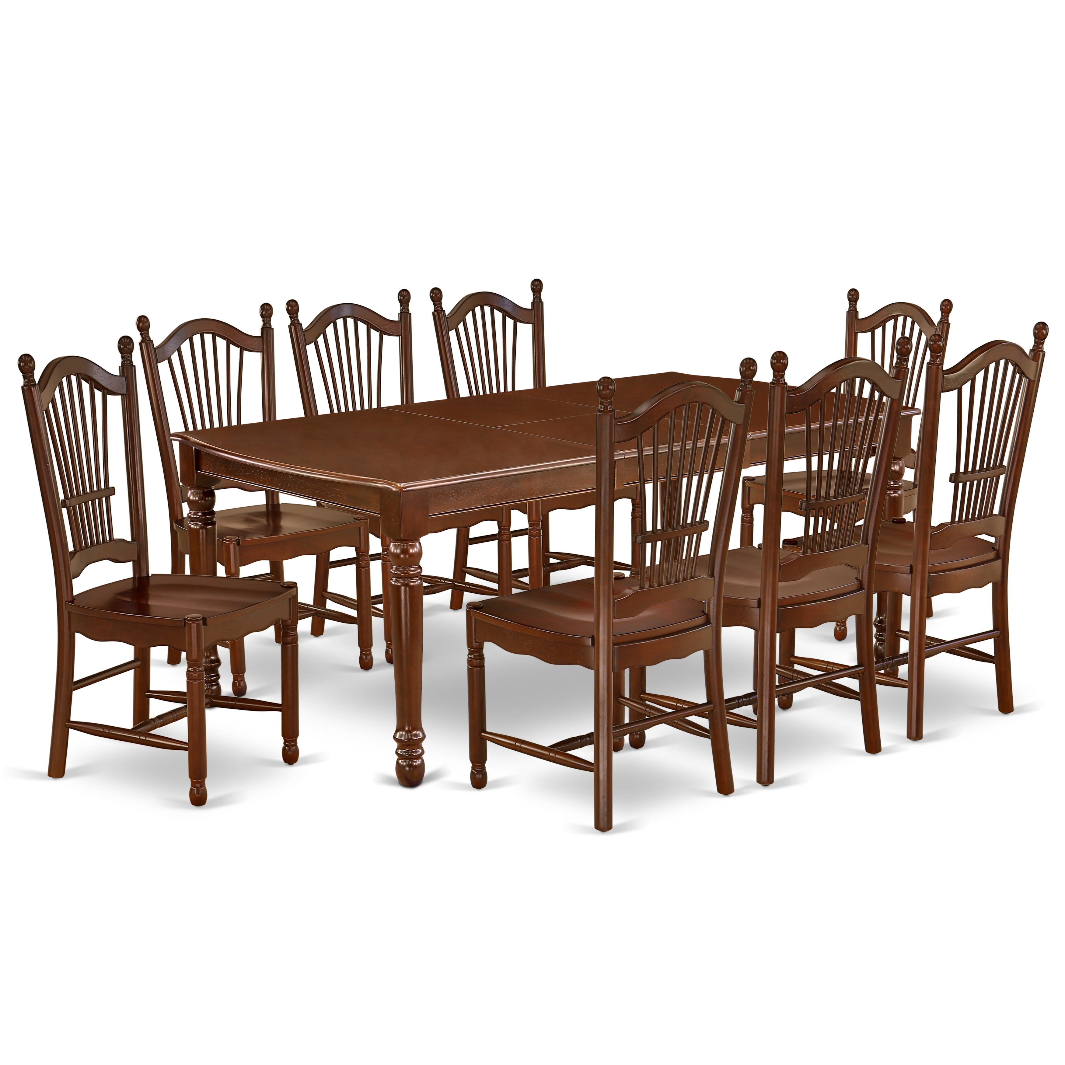 DODO9-MAH-W 9Pc Rectangle 60/78" Table With 18 In Butterfly Leaf And 8 Wood Seat Chairs
