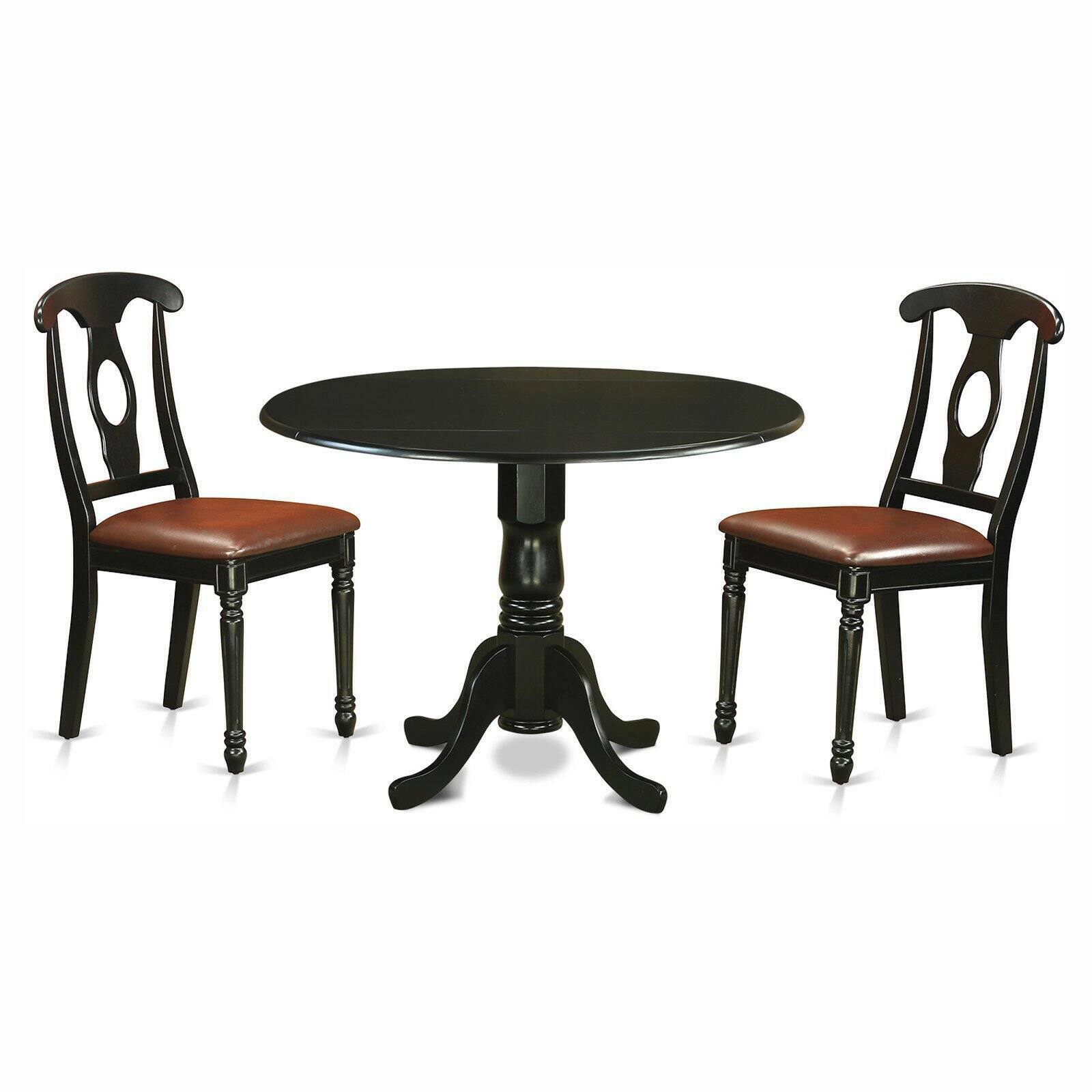 Dublin 3 Piece Drop Leaf Dining Table Set with Kenley Faux Leather Seat Chairs