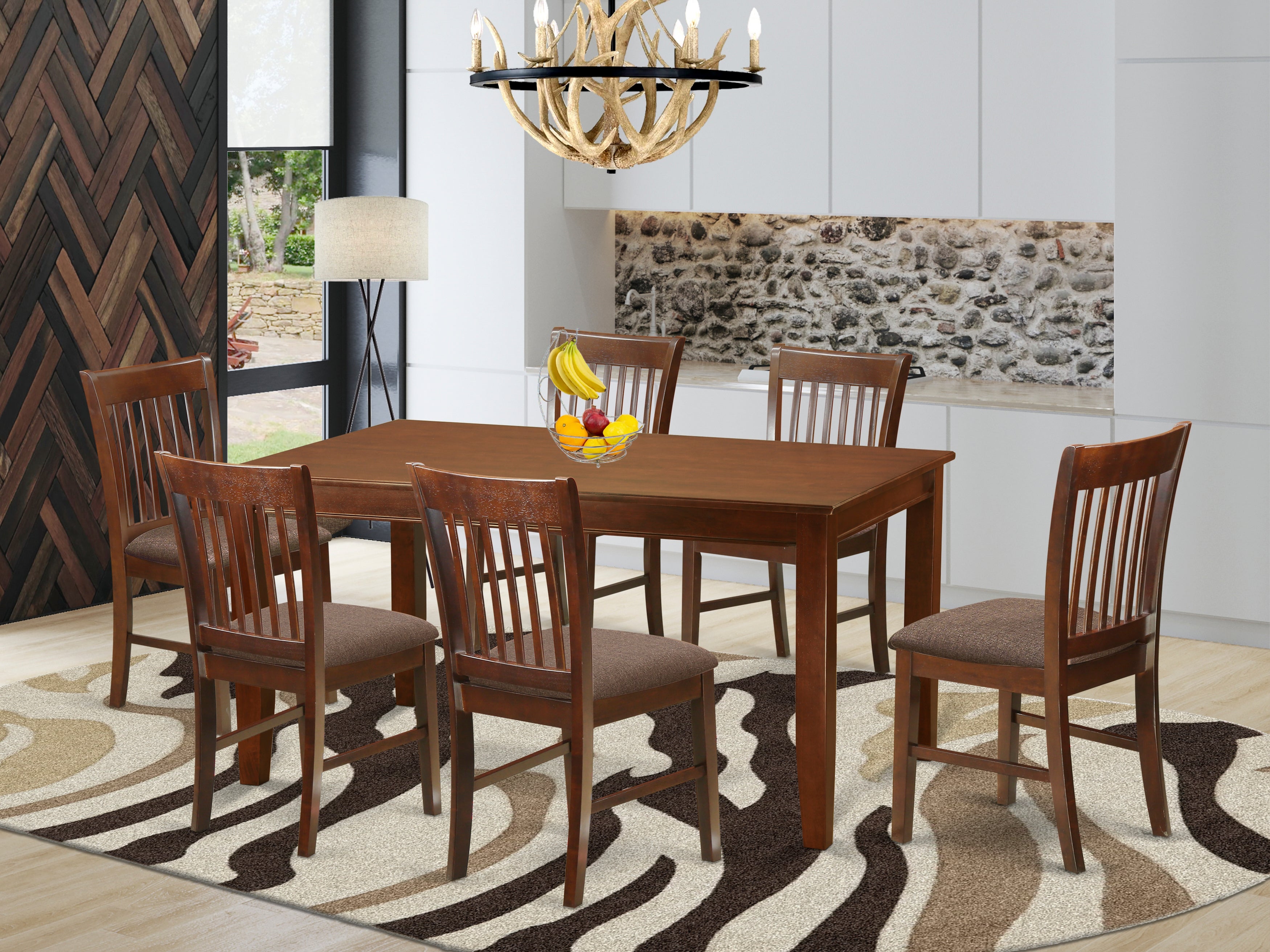 DUNO7-MAH-C 7 PC Dinette Table set for 6-Dinette Table and 6 dinette Chairs