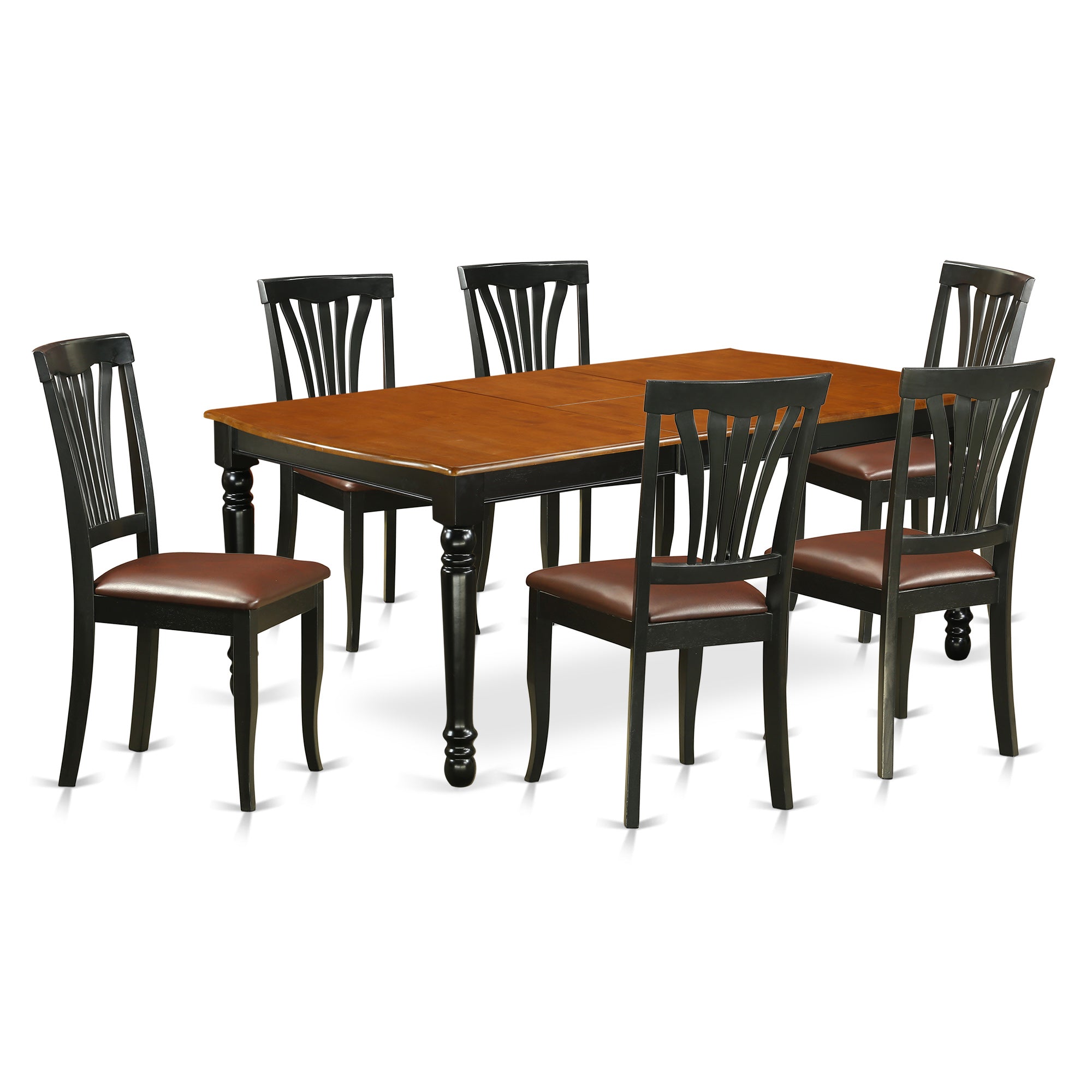 DOAV7-BCH-LC 7-Piece table and chair set with one Dover dining room table and 6 dining room chairs in a Black and Cherry Finish