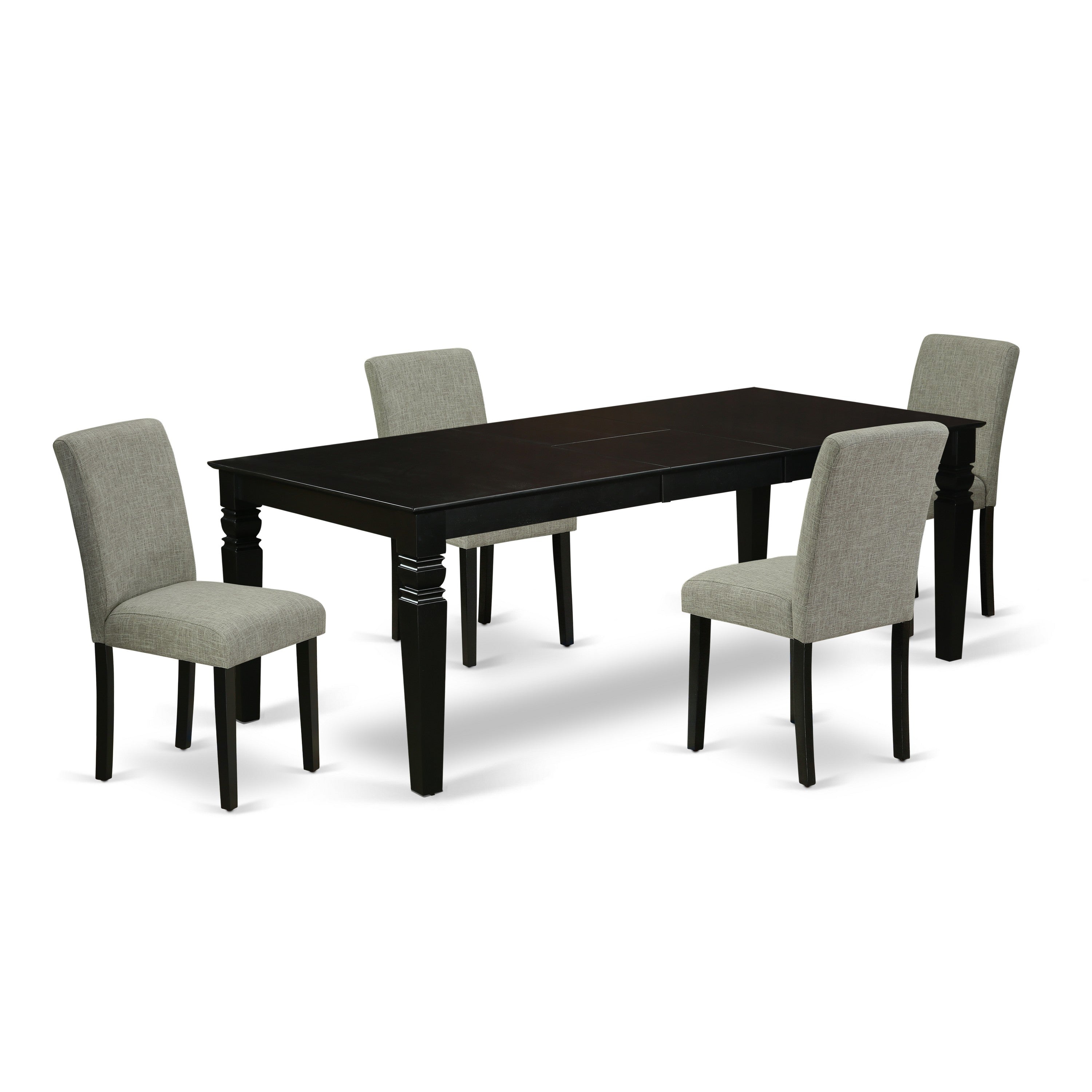 LGAB5-BLK-06 5Pc Rectangular 66/84 Inch Table With 18 In Leaf And Four Parson Chair With Black Leg And Linen Fabric Shitake