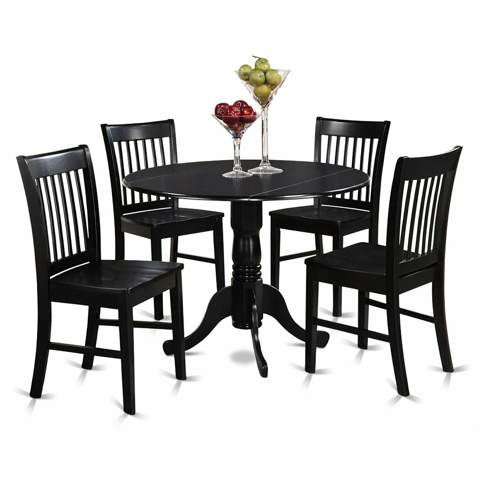 Dublin Black 5 Piece 42" Drop Leaf Dining Table Set with Wooden Seat Chairs