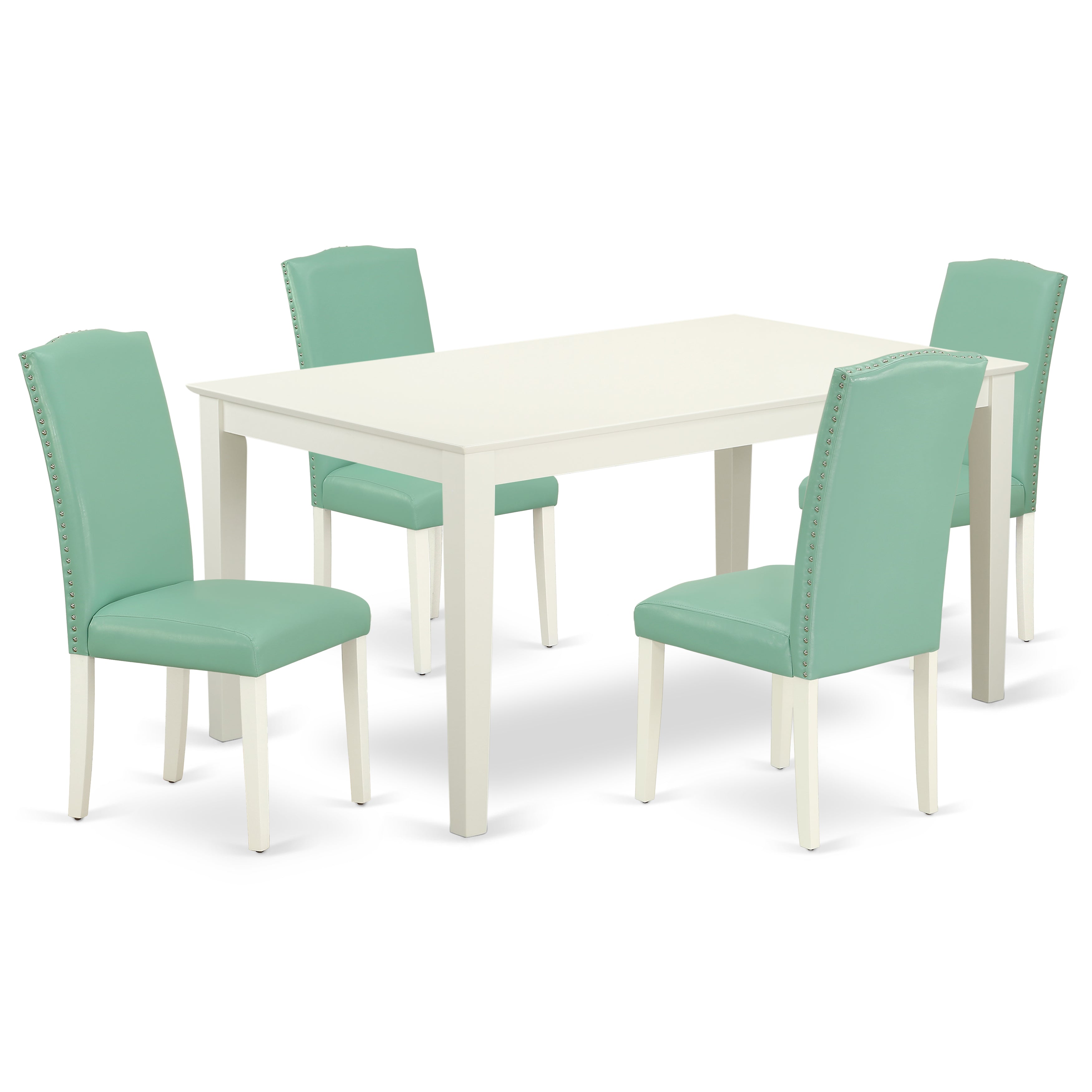 CAEN5-LWH-57 5Pc Rectangle 60" Dining Room Table And 4 Parson Chair With Linen White Leg And Pu Leather Color Pond