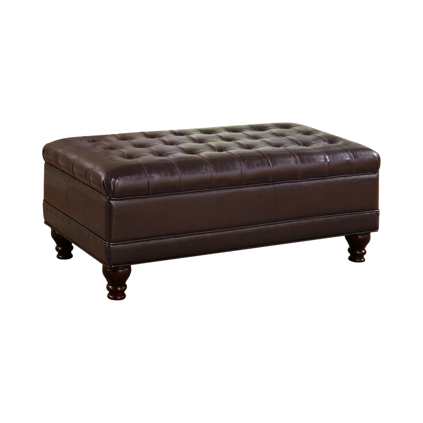 Coaster Tufted Storage Ottoman With Turned Legs Brown Leatherette 501041