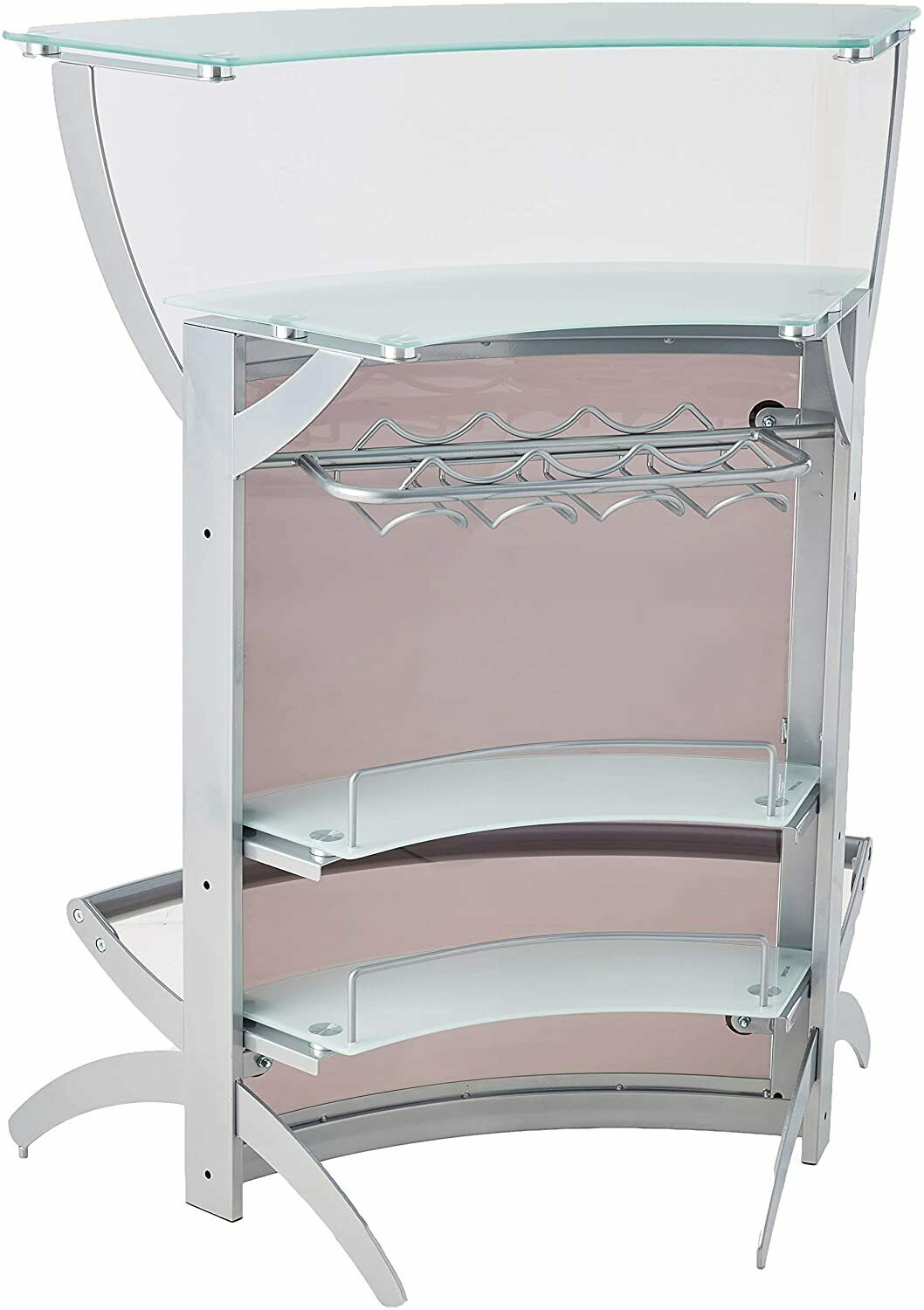 Modern Contemporary Silver 2-Shelf Bar Wine Cabinet Table With Frosted Glass Top