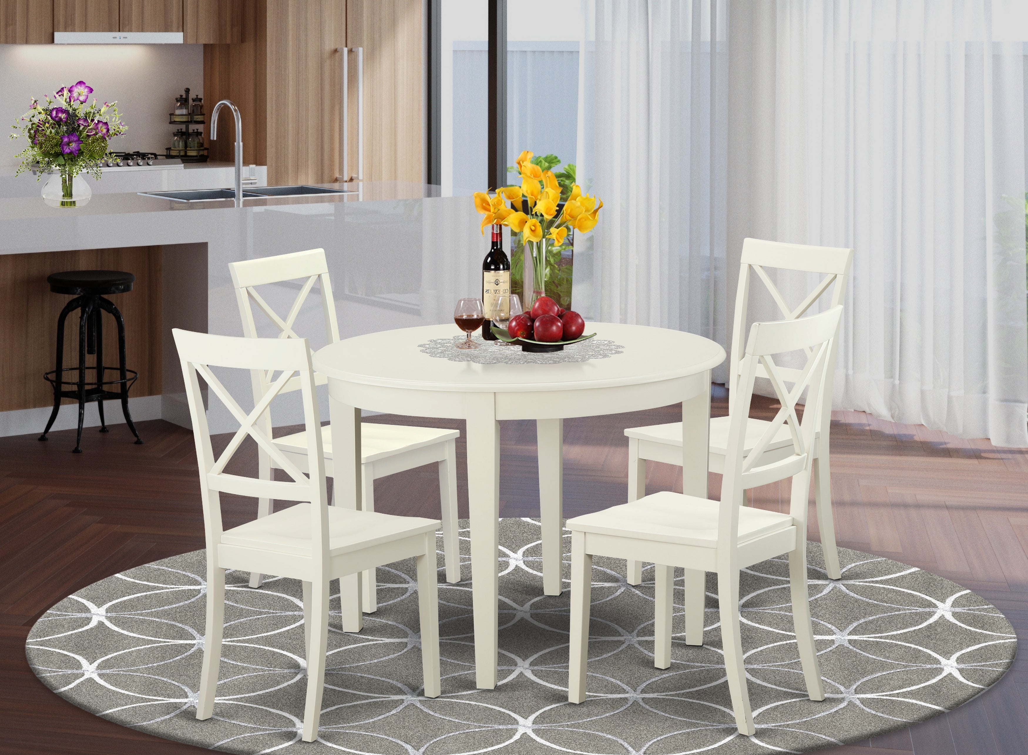 BOST5-WHI-W 5 PcKitchen nook Dining set for 4-Table and 4 Kitchen Chairs