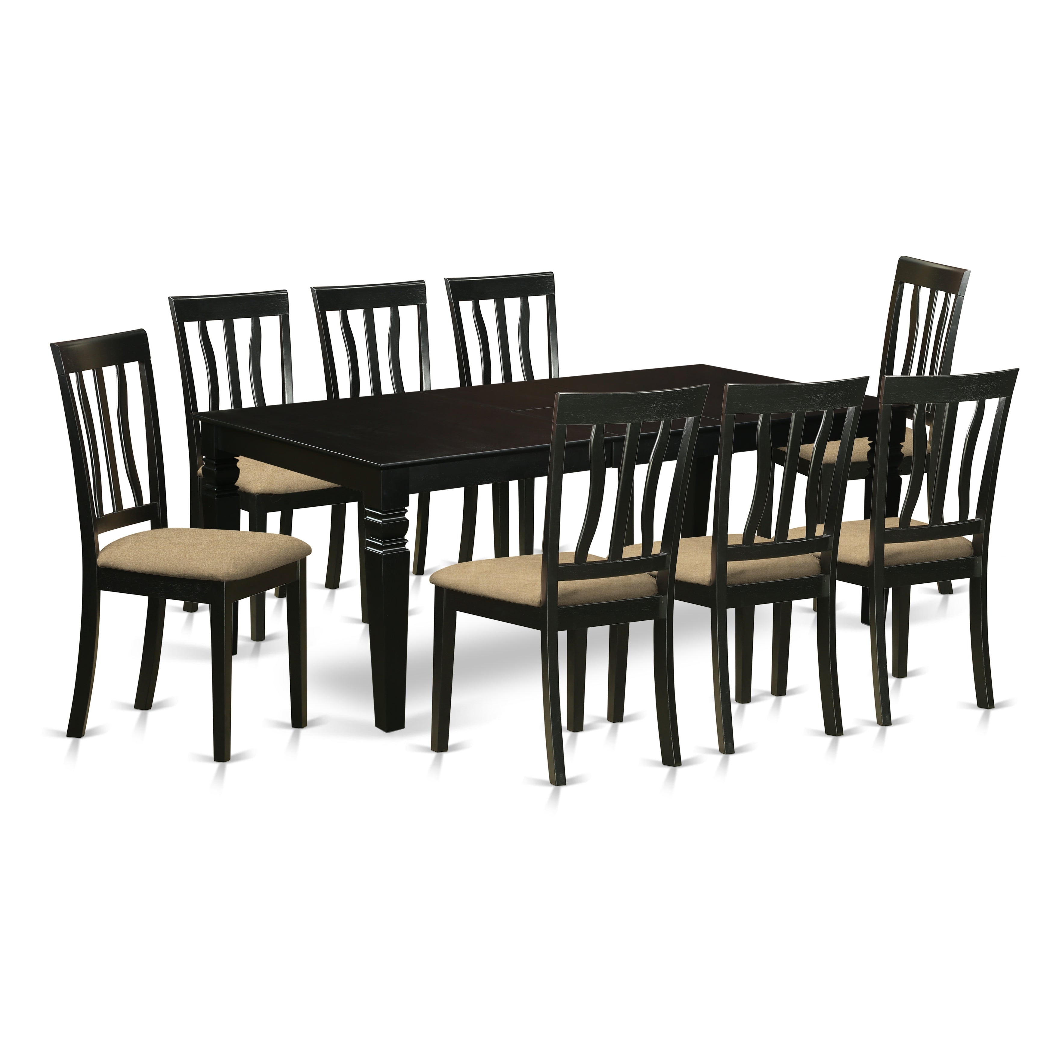 LGAN9-BLK-C 9 Pc Dining Room set with a Dining Table and 8 Microfiber Dining Chairs in Black