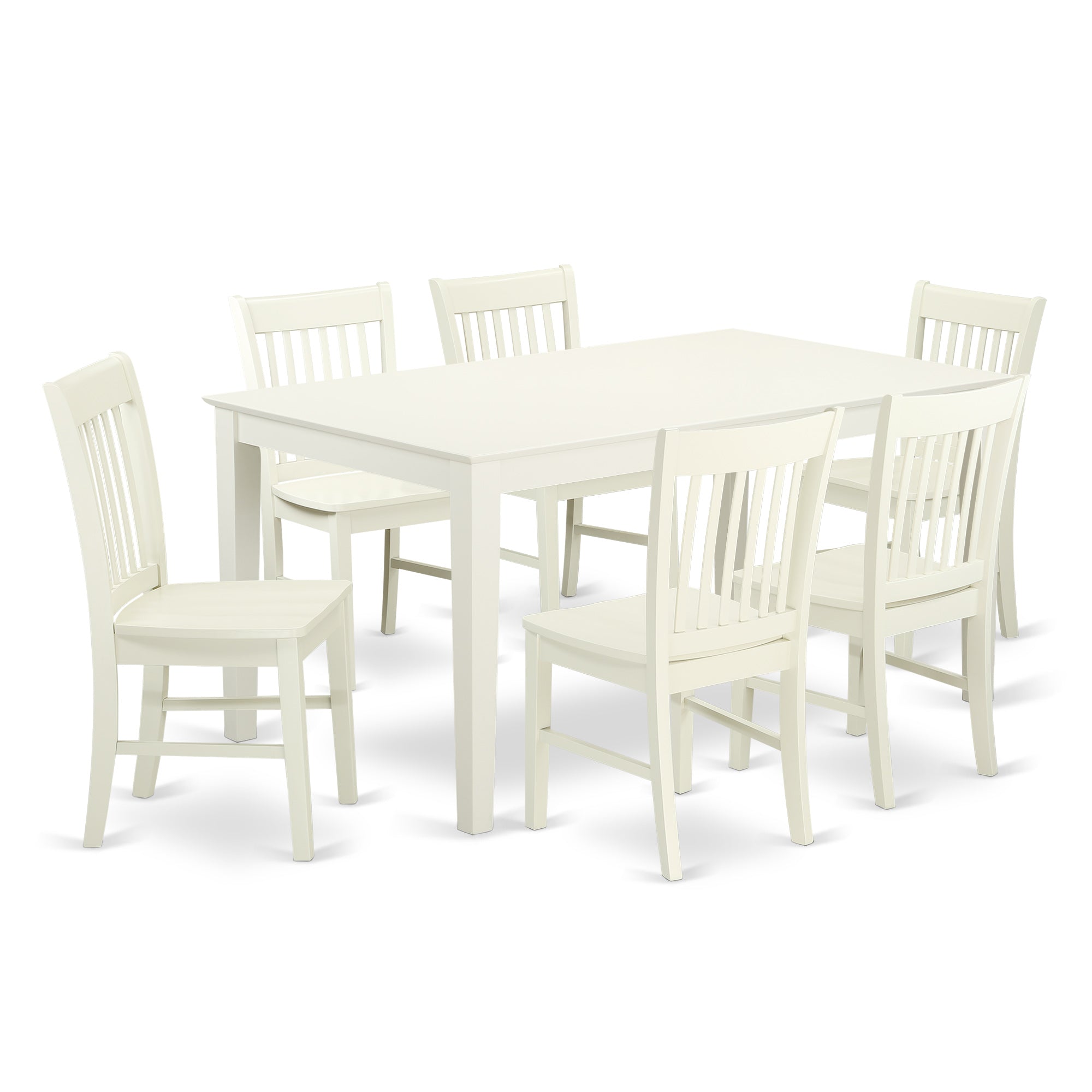 CANO7-LWH-W 7 Piece dining table set- Solid Top dining room table and 6 Wood Seat dining chairs