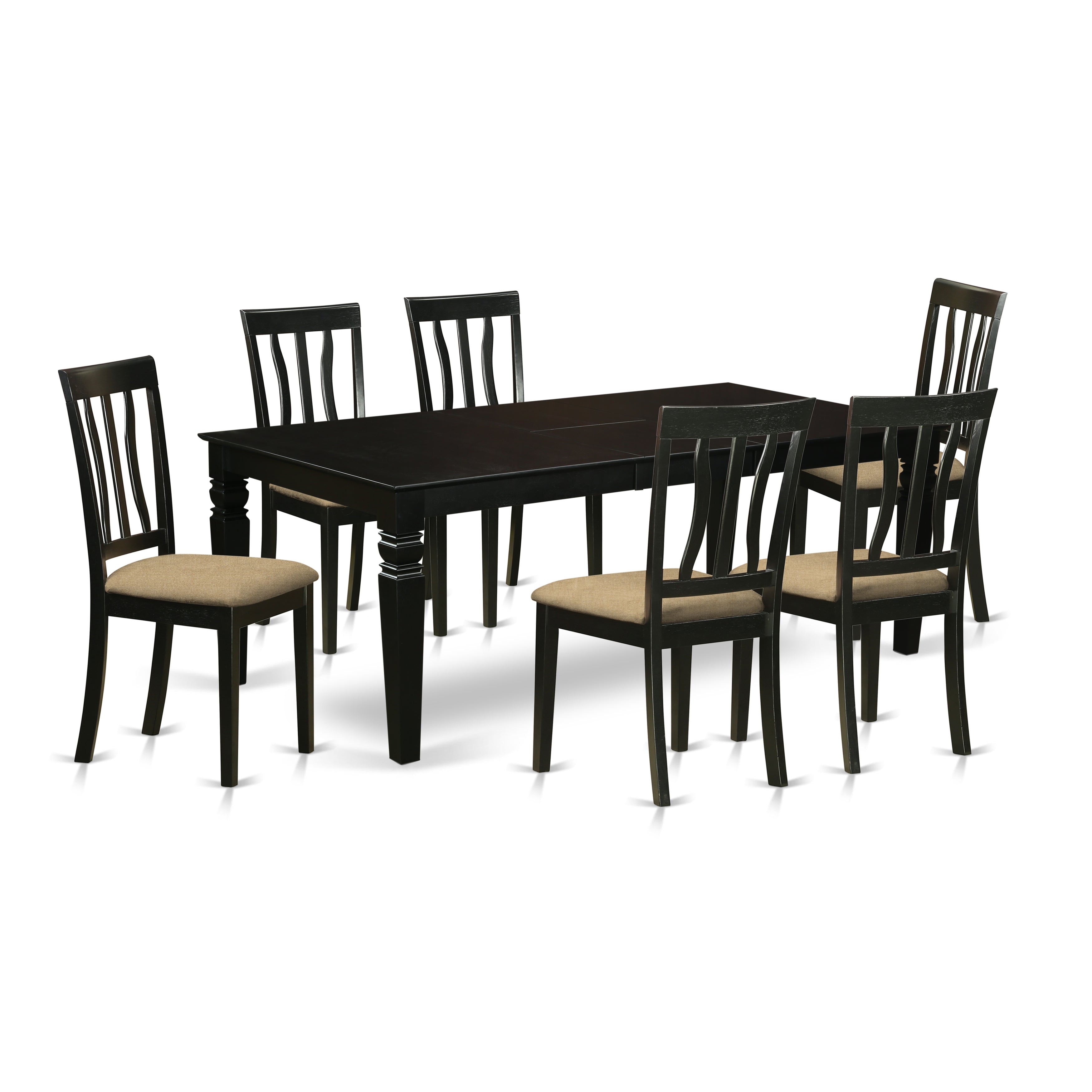 LGAN7-BLK-C 7 Pc Dining Room set with a Dining Table and 6 Microfiber Dining Chairs in Black