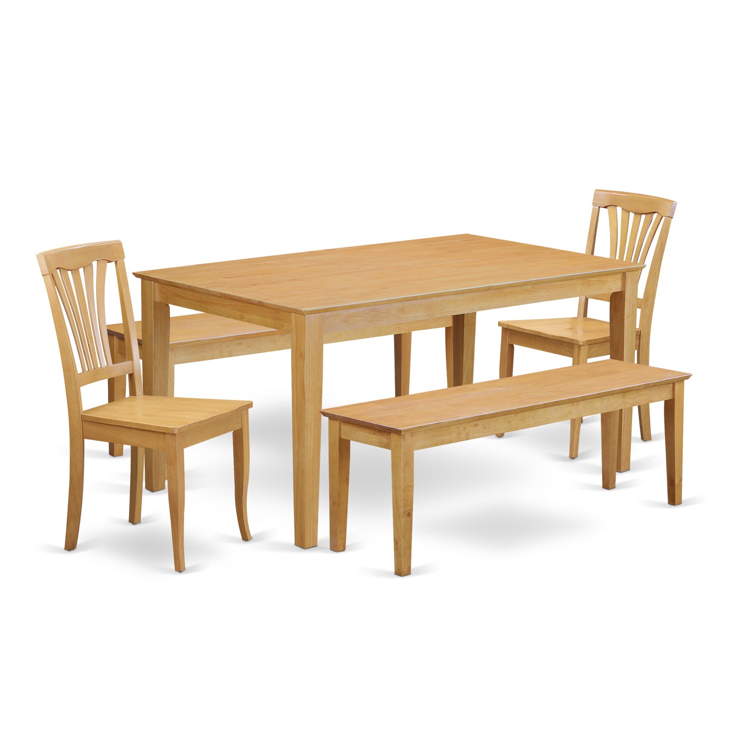 CAAV5C-OAK-W 5 Pc Dinette set - Dining Table and 2 Kitchen Chairs along with 2 Wooden benches