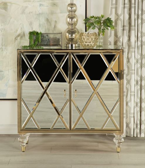 Astilbe 2-Door Accent Cabinet Mirror And Champagne