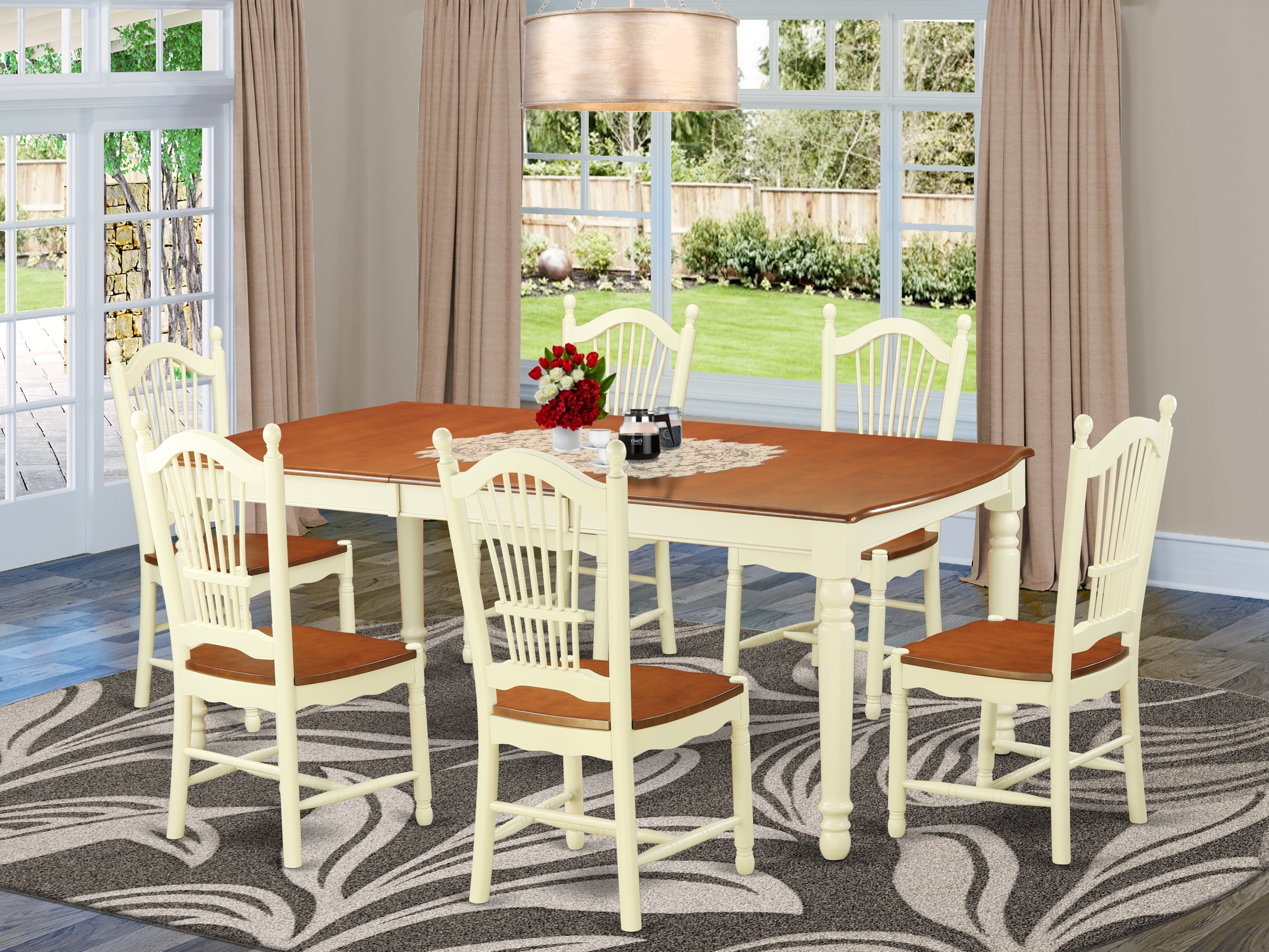 DOVE7-WHI-W 7 Pc dinette Table set for 6-dinette Table and 6 Kitchen Chairs