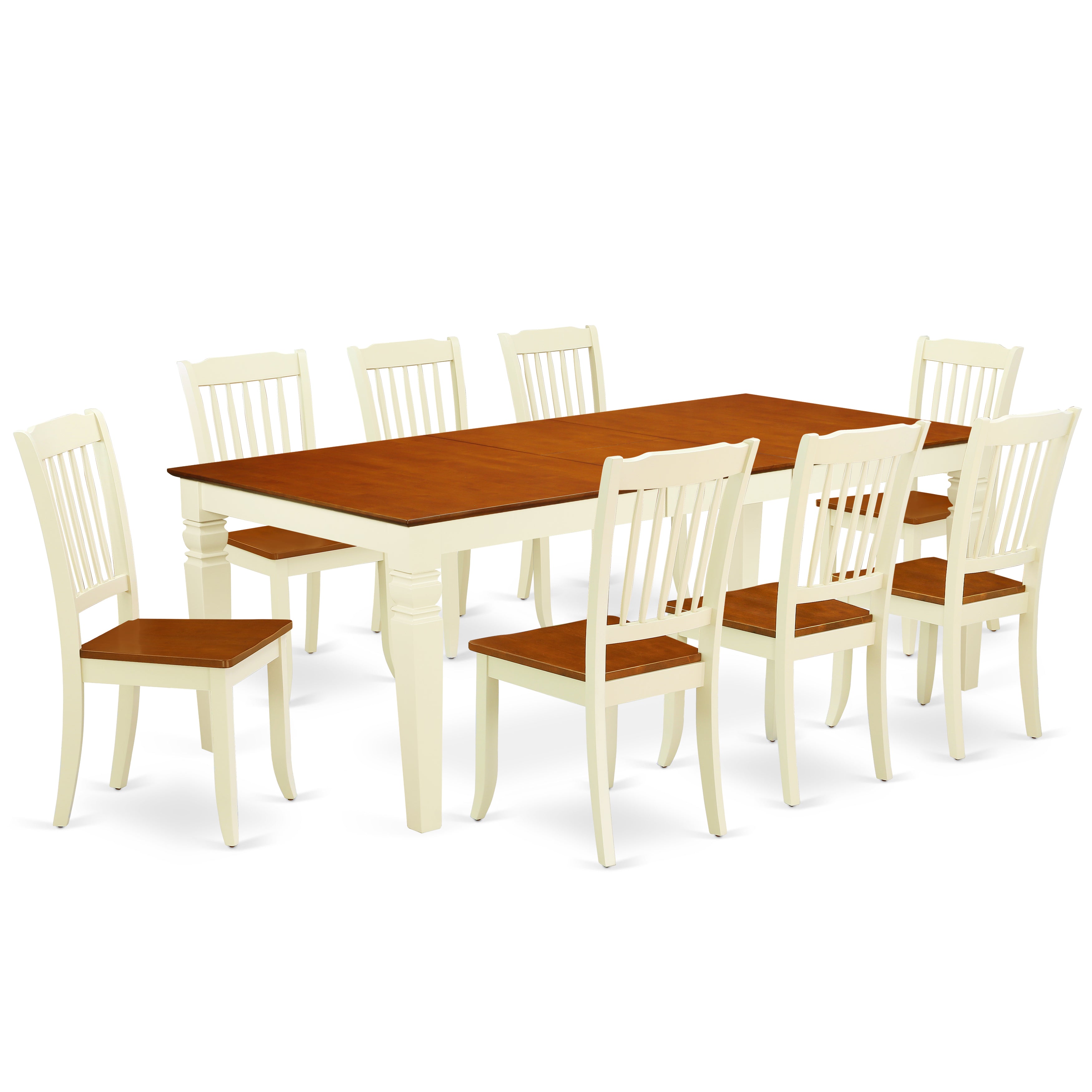 LGDA9-BMK-W 9PC Rectangular 66/84 inch Table with 18 In Leaf and 8 vertical slatted Chairs