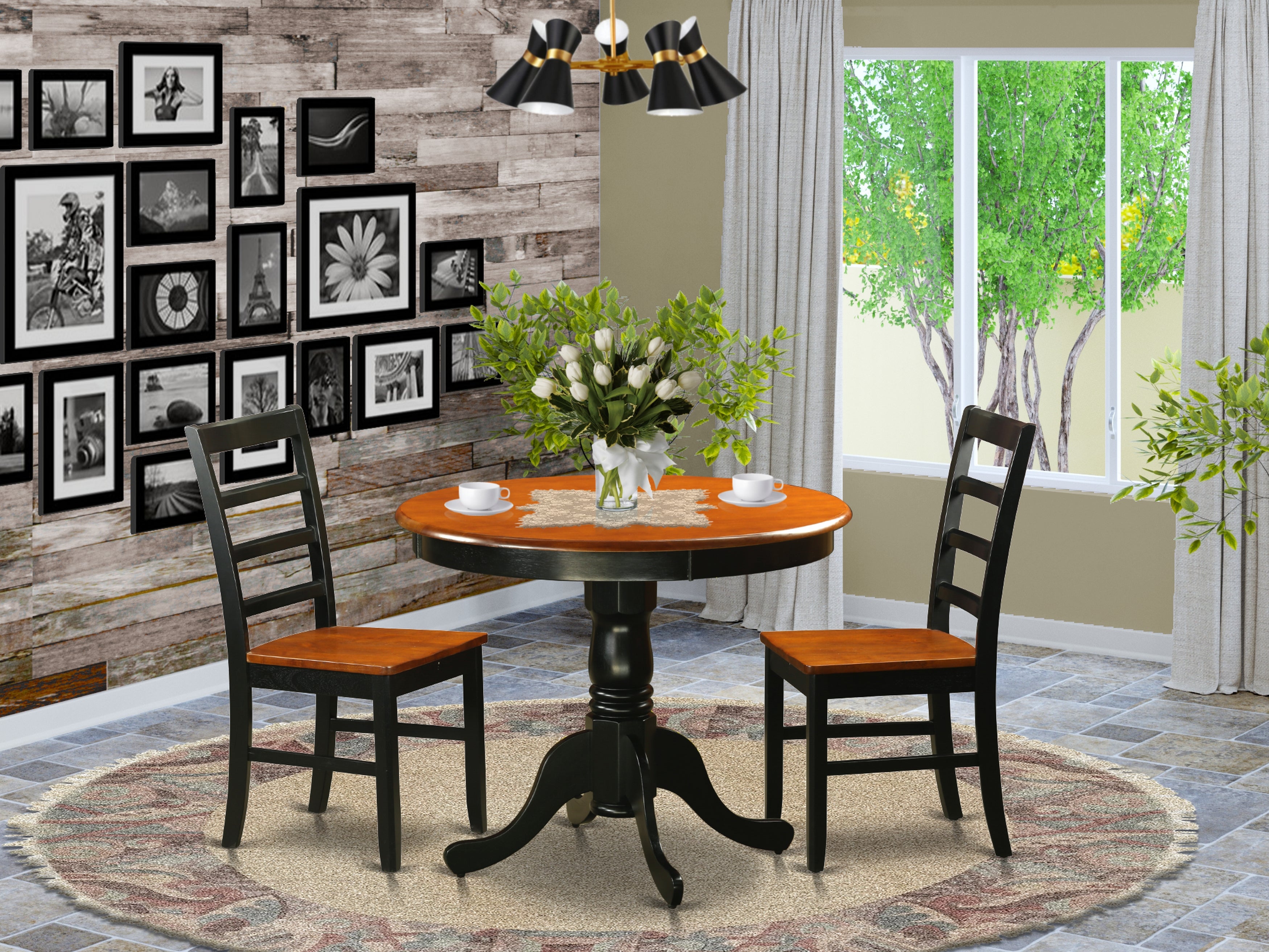 ANPF3-BLK-W Dining furniture set - 3 Pcs with 2 Wooden Chairs in Black and Cherry