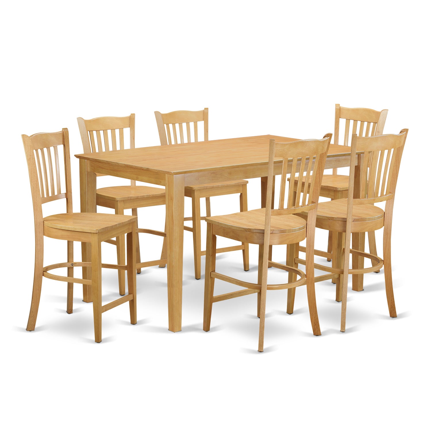 CAGR7H-OAK-W 7 Pc counter height pub set - high top Table and 6 counter height Dining chair.
