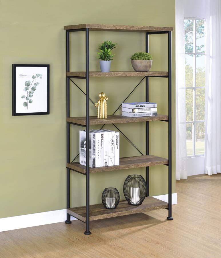 Analiese Industrial Style Rustic Oak And Black Four-Tier Bookcase Shelf