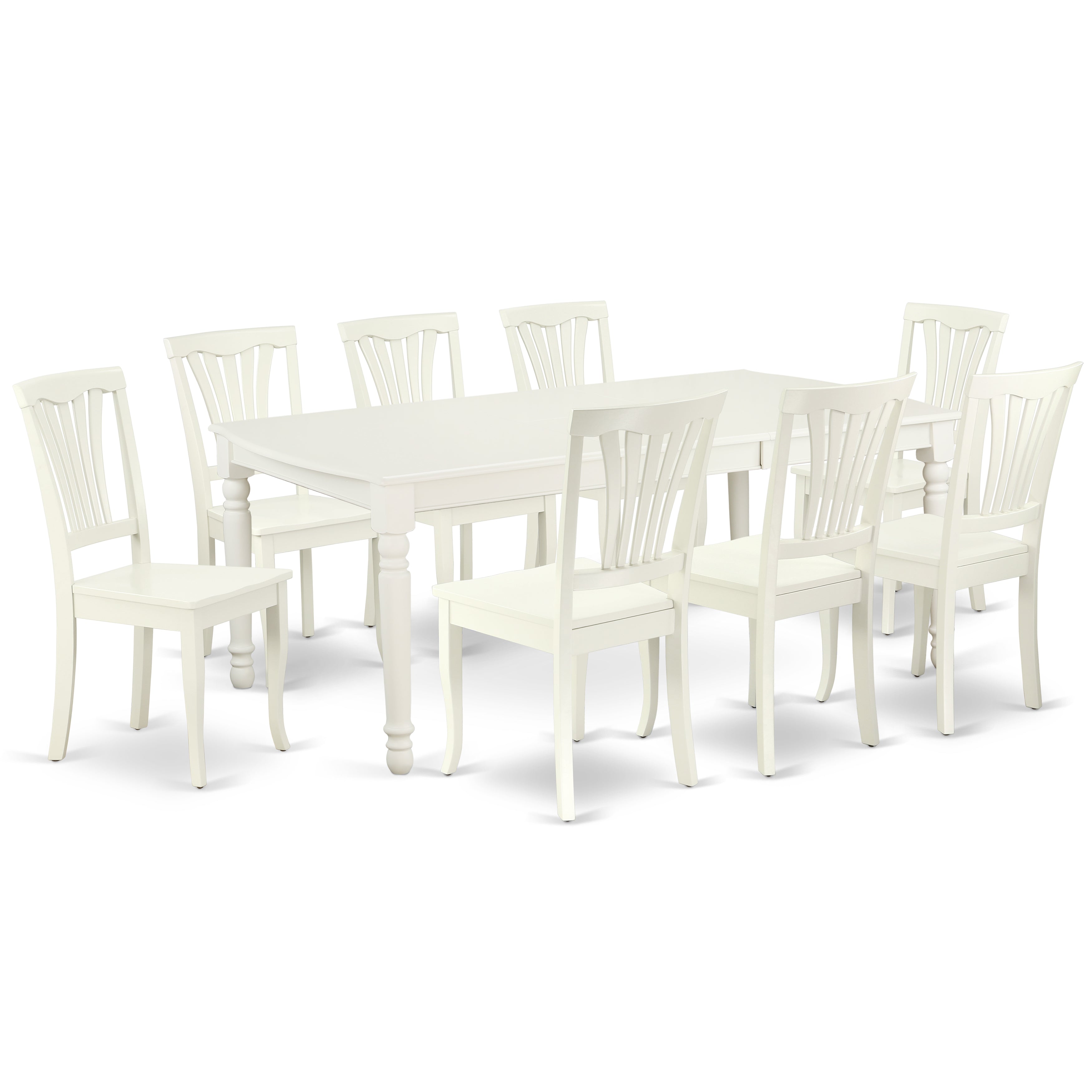 DOAV9-LWH-W 9PC Rectangular 60/78 inch Table with 18 In Leaf and 8 vertical slatted Chairs