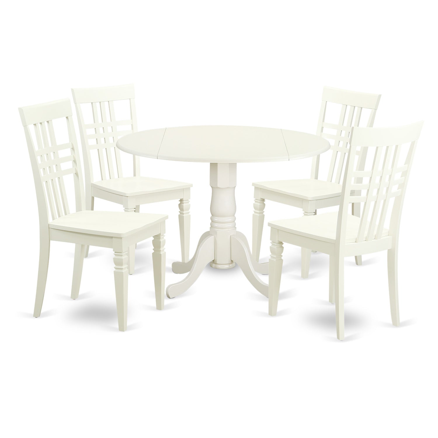 DLLG5-LWH-W 5 PC Small Kitchen Table set with a Table and 4 Dining Chairs in Linen White