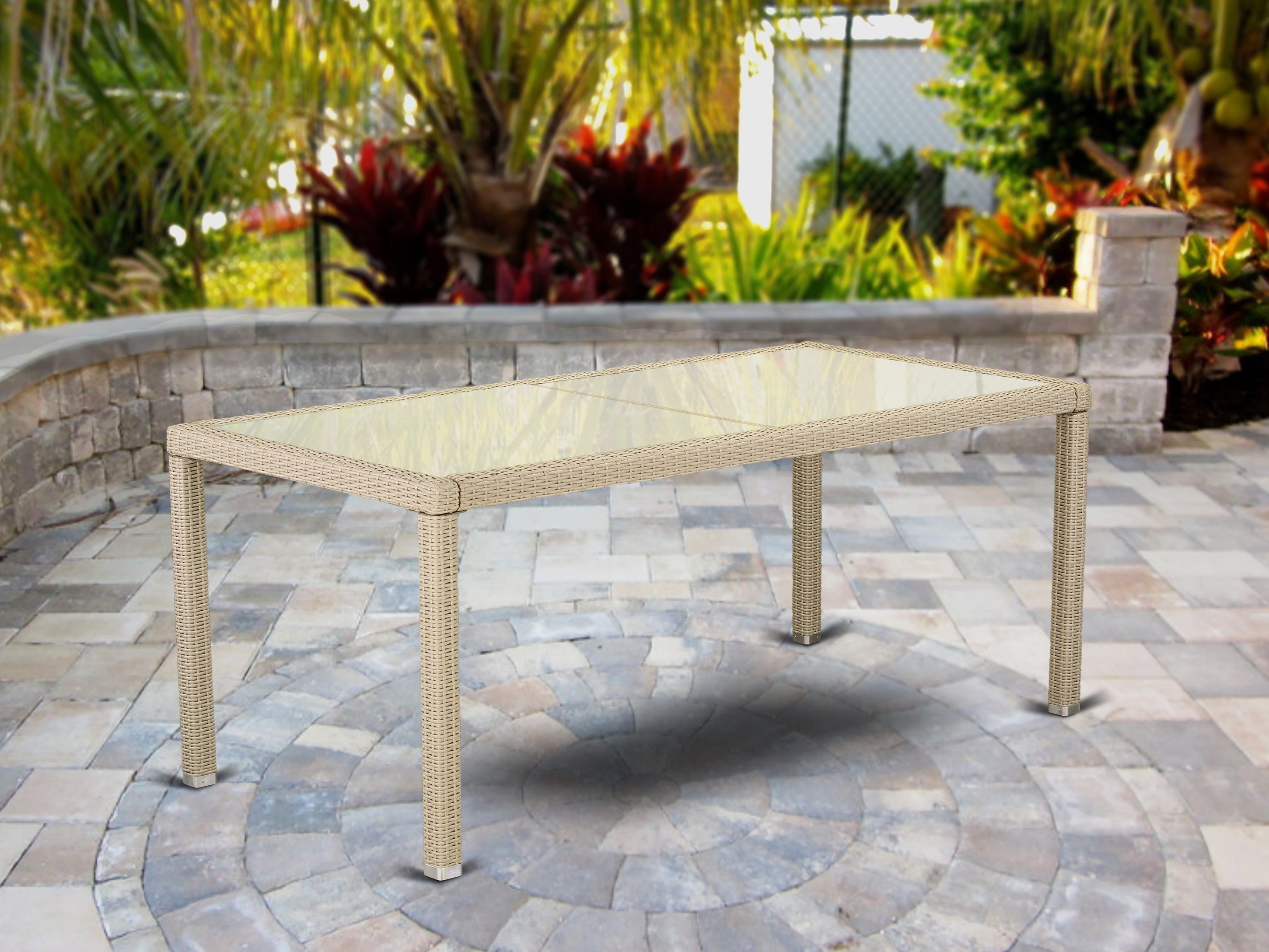 Luneburg Metal and Wicker Patio Table in Cream