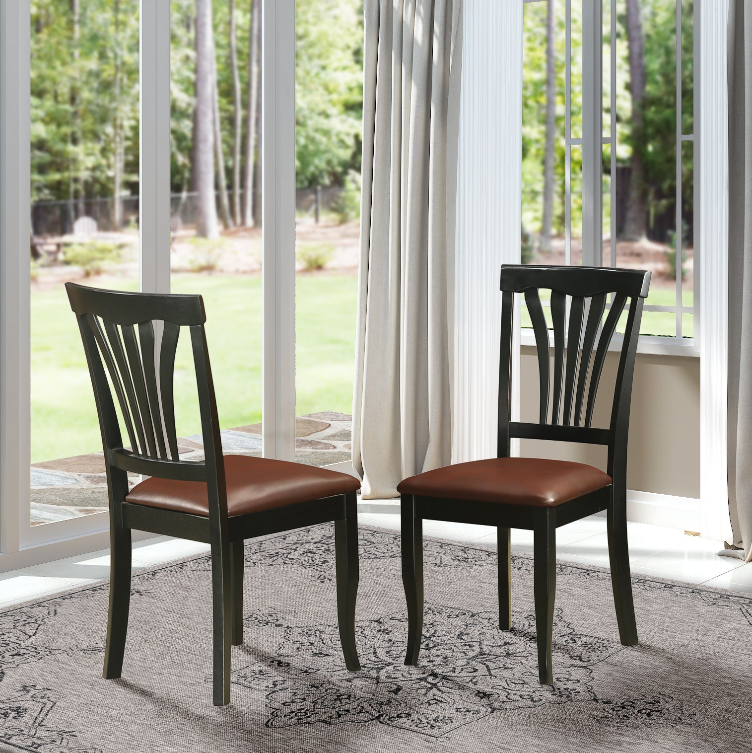 AVC-BLK-LC Avon Chair for dining room With Faux Leather Seat - Black Finish