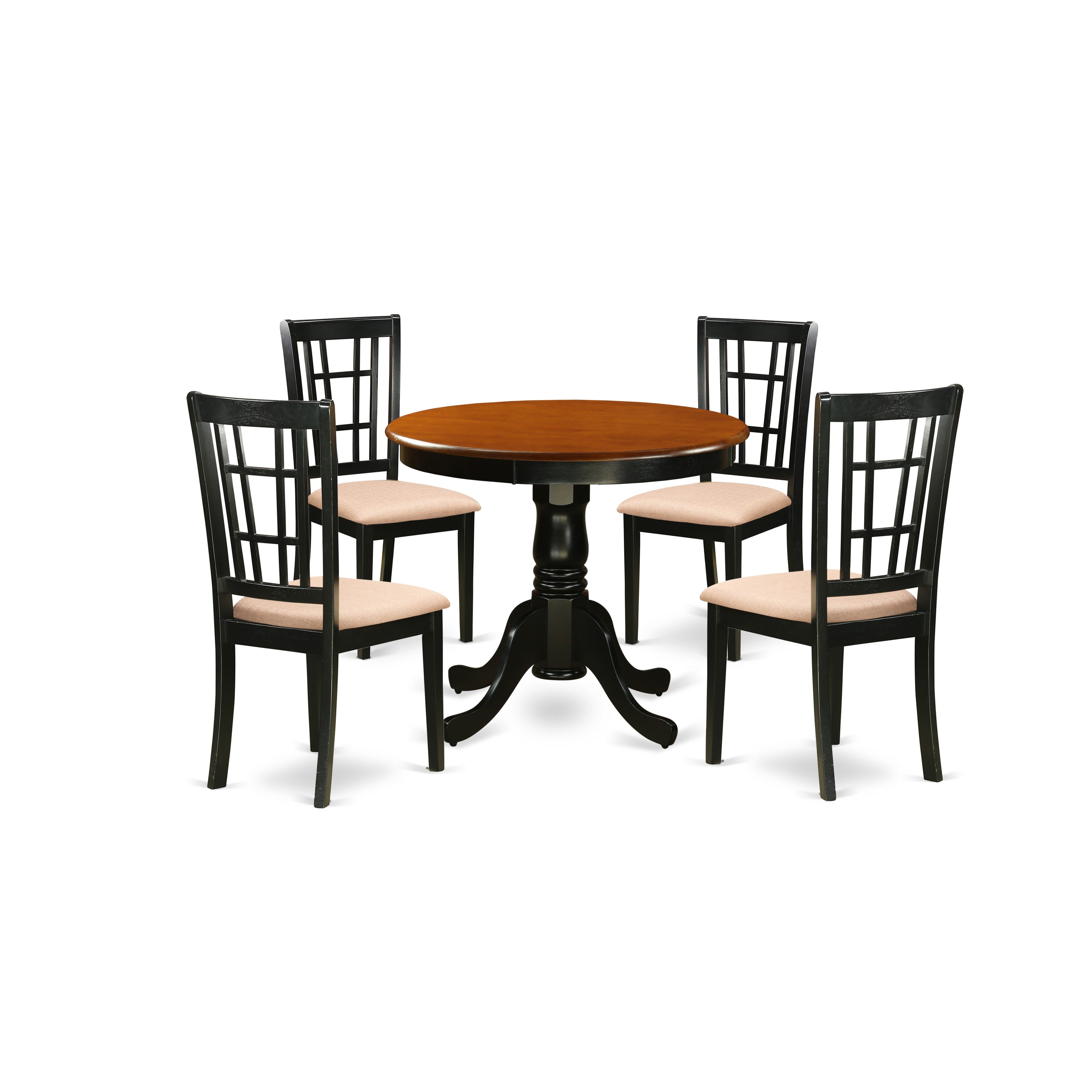 ANNI5-BLK-C 5 Pc Dining Table with 4 Microfiber Chairs in Black and Cherry