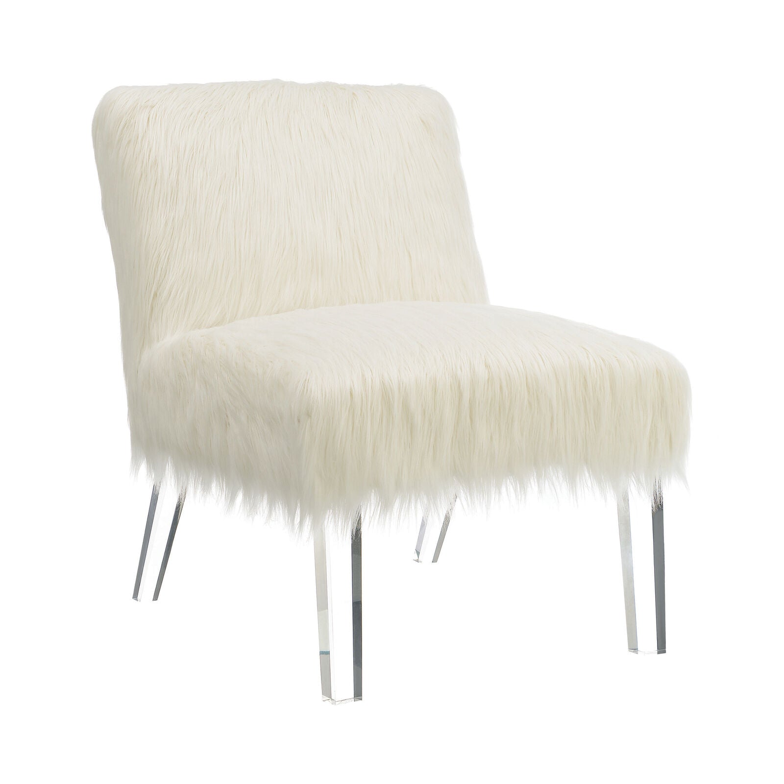 Modern Faux Sheepskin And Acrylic Upholstered Accent Chair White
