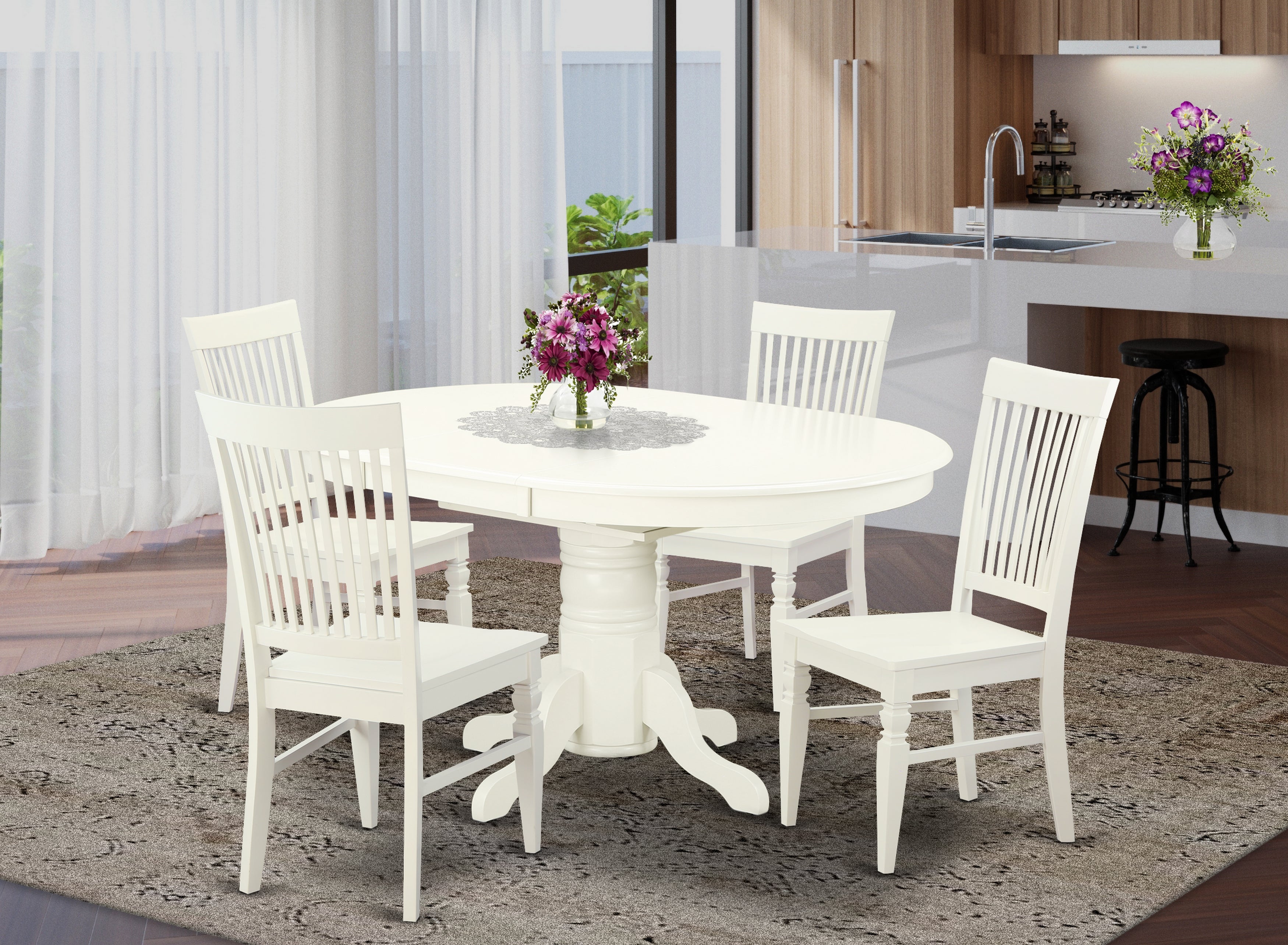 AVWE5-LWH-W 5 Pc Dining set with a Kitchen Table and 4 Wood Seat Kitchen Chairs in Linen White