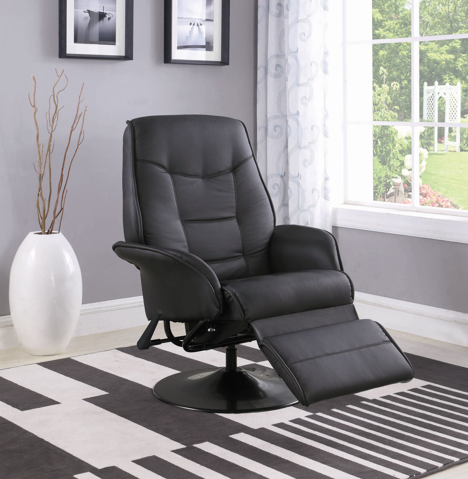 Coaster Swivel Recliner With Leatherette Flared Arm Black 7501