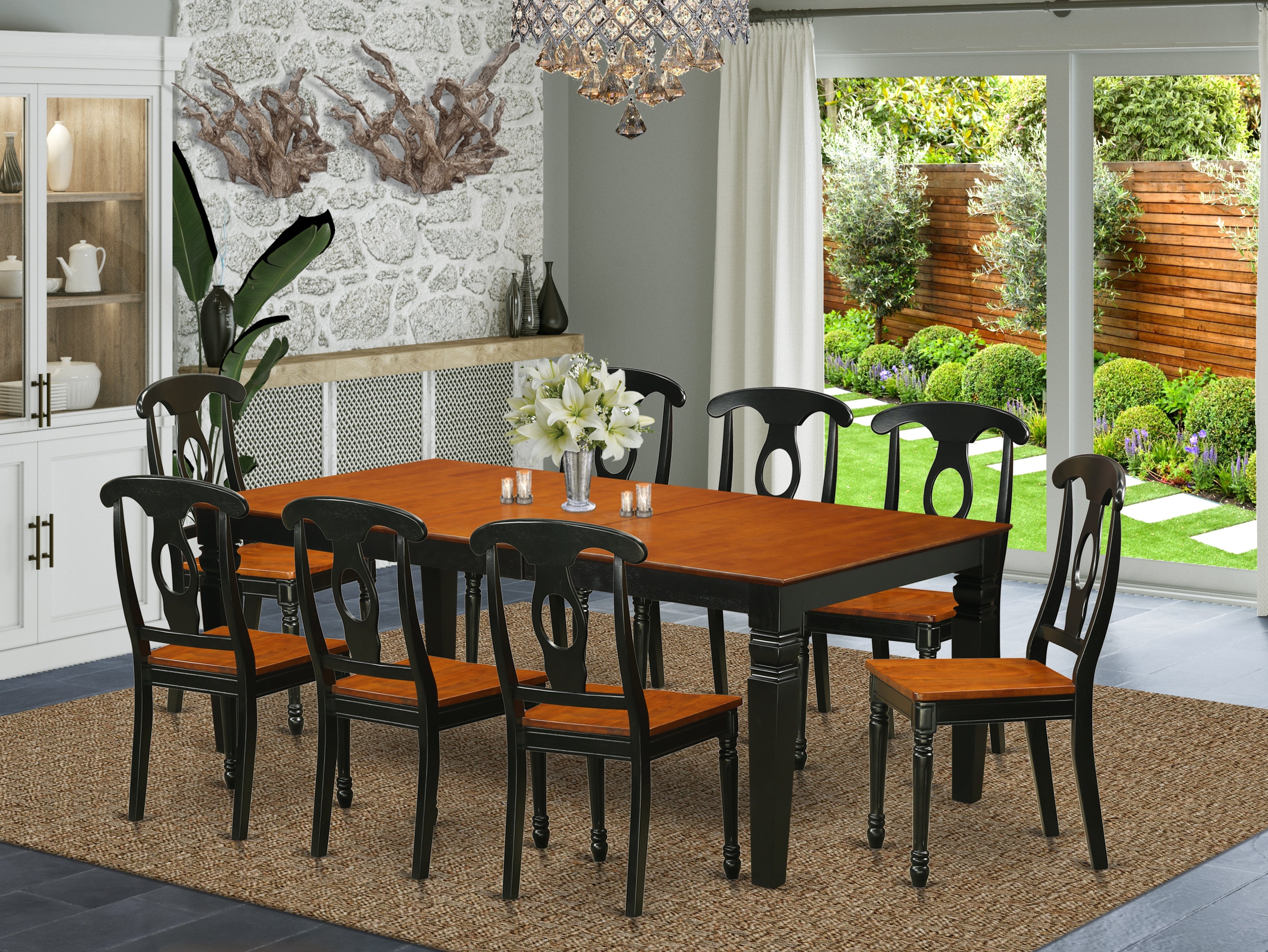 LGKE9-BCH-W 9 PC Table and chair set with a Dining Table and 8 Dining Chairs in Black and Cherry