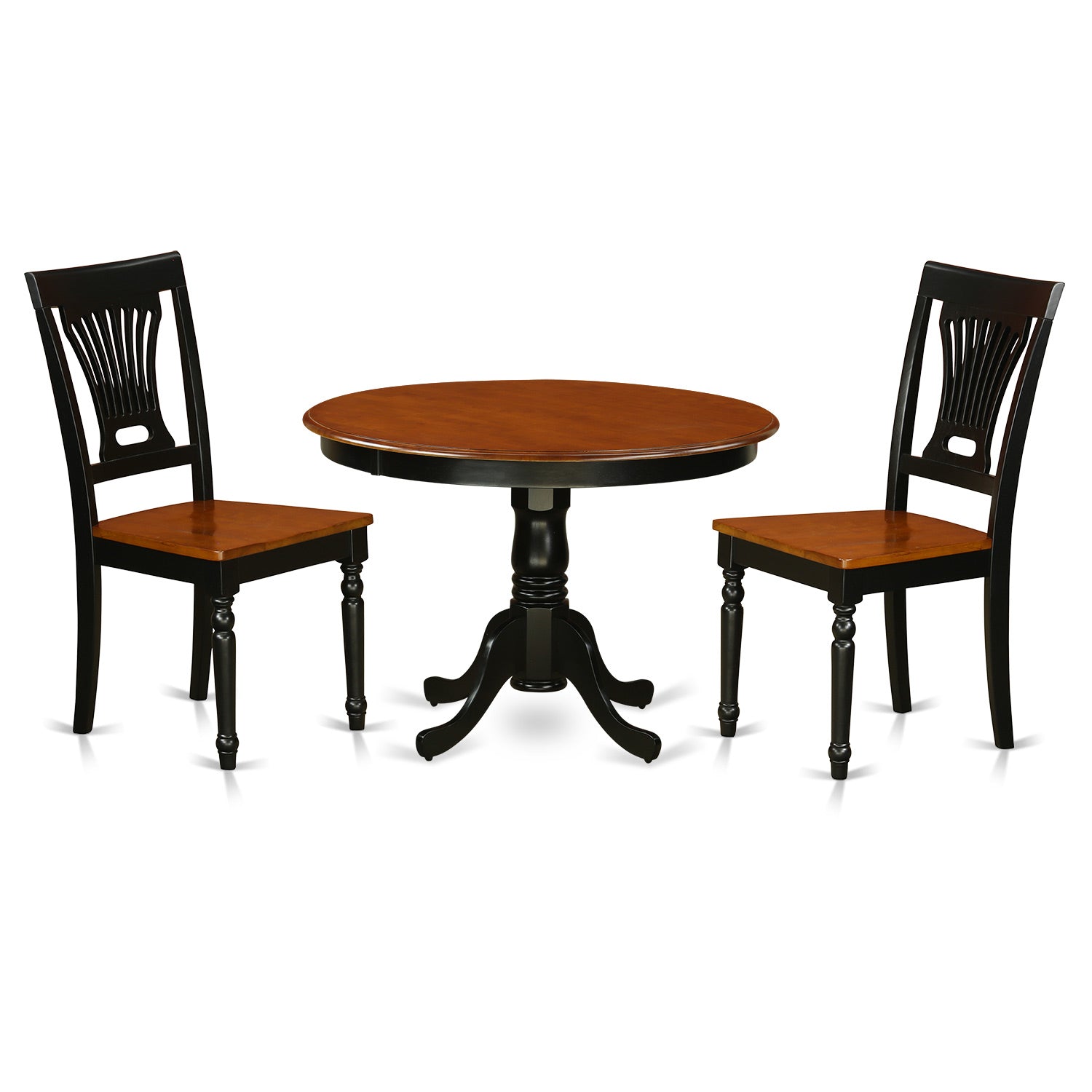 HLPL3-BCH-W 3 Pc set with a Round Dinette Table and 2 Wood Kitchen Chairs in Black and Cherry .