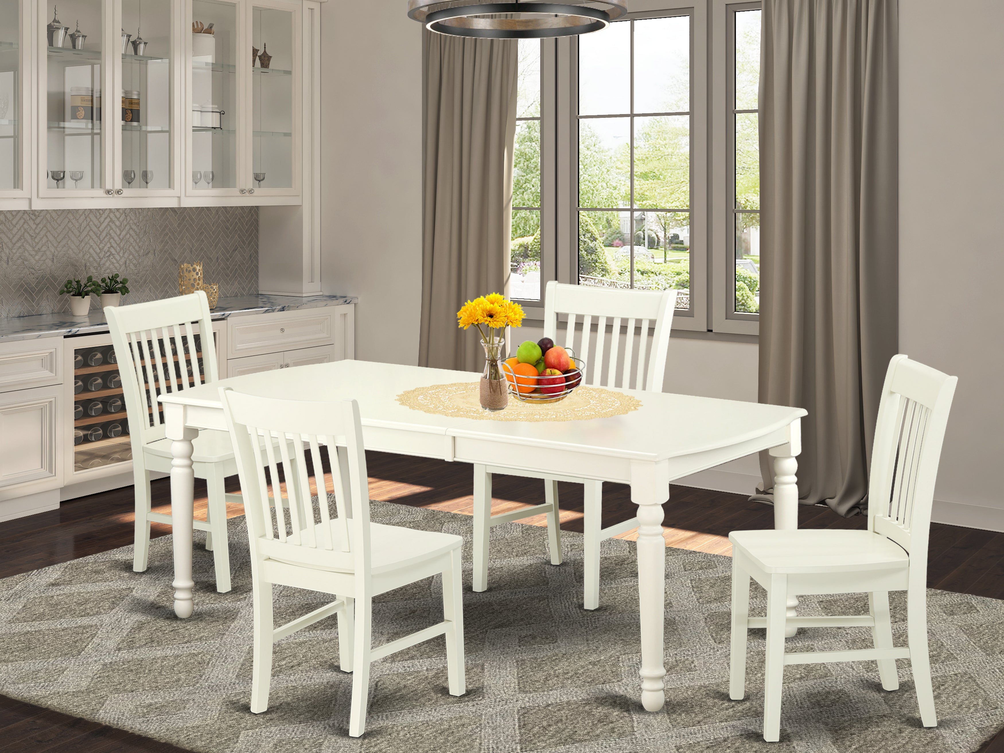 DONO5-LWH-W 5 PC kitchen tables and chair set with one Dover dining table and 4 kitchen chairs in a Linen White Finish