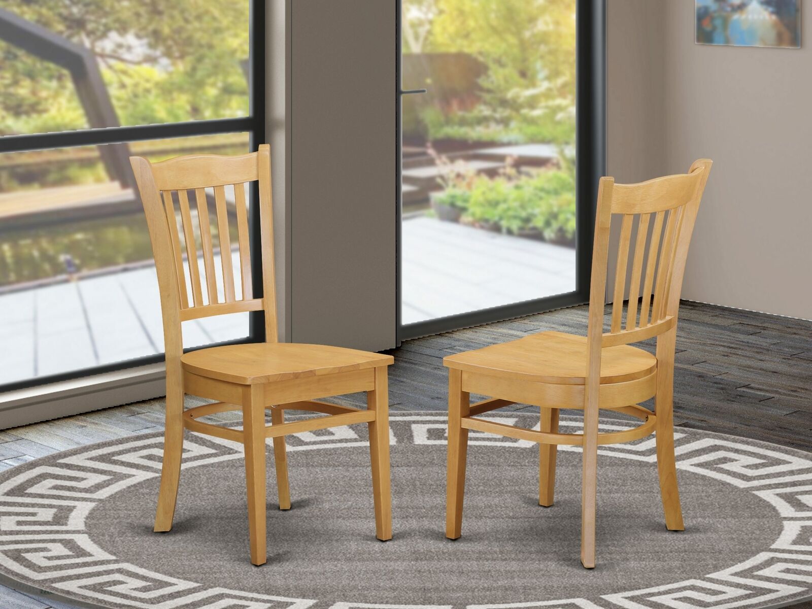 Groton Kitchen Dining Chair with Wood Seat - Oak Finish - Pack of 2