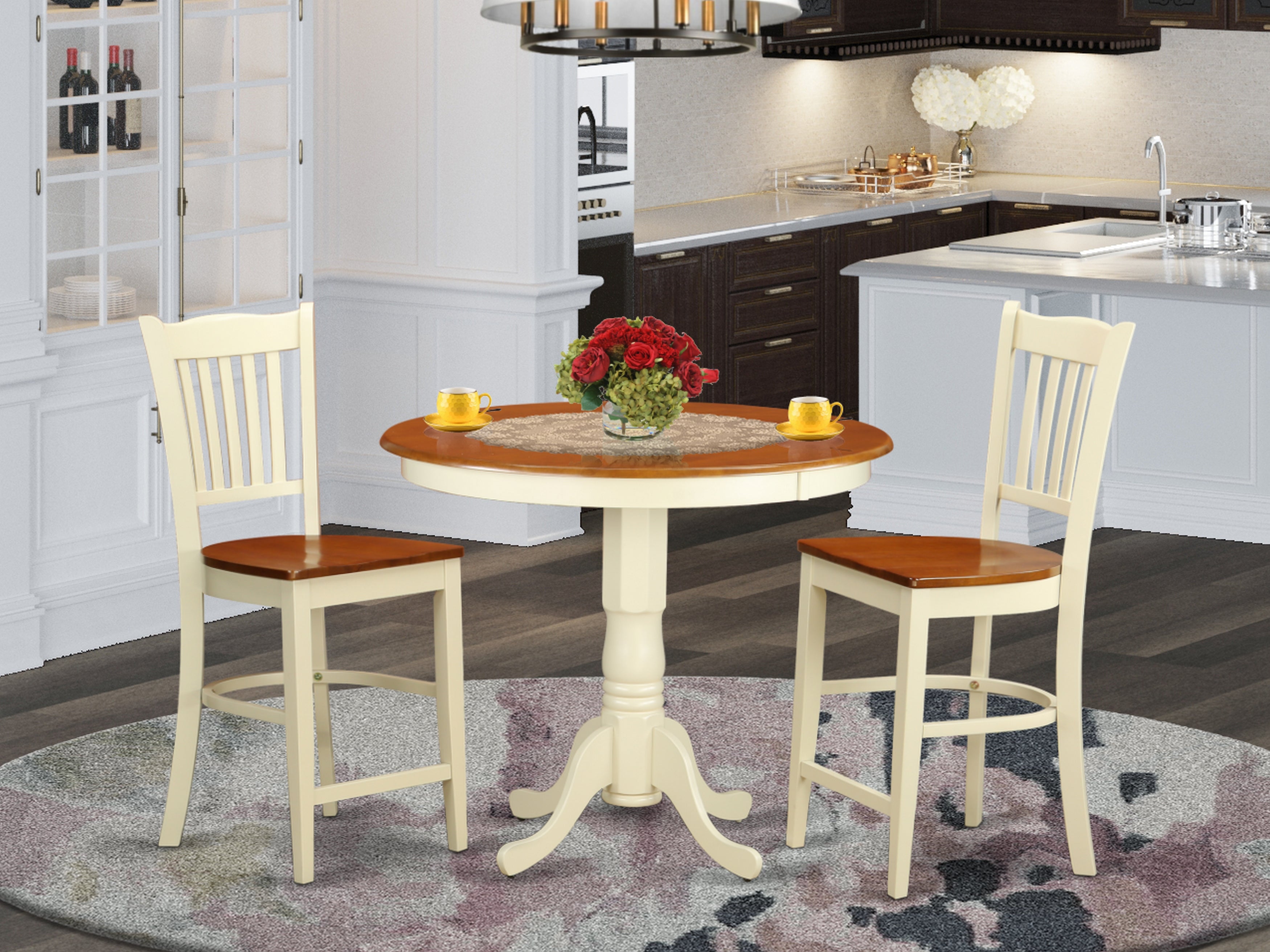 JAGR3-WHI-W 3 PC Dining counter height set-pub Table and 2 Dining Chairs.