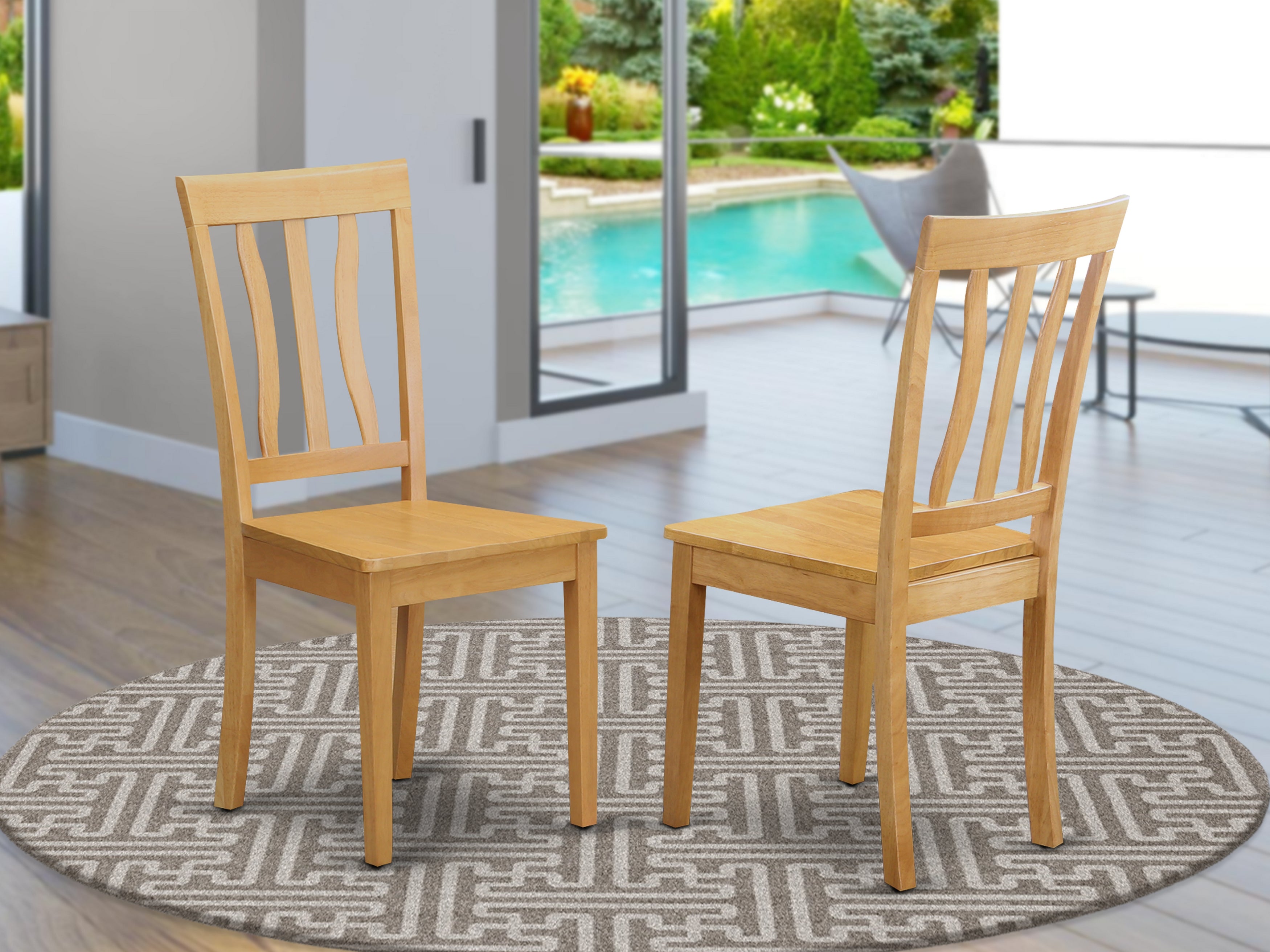 ANC-OAK-W Antique Kitchen dining Chair Wood Seat with Oak Finish